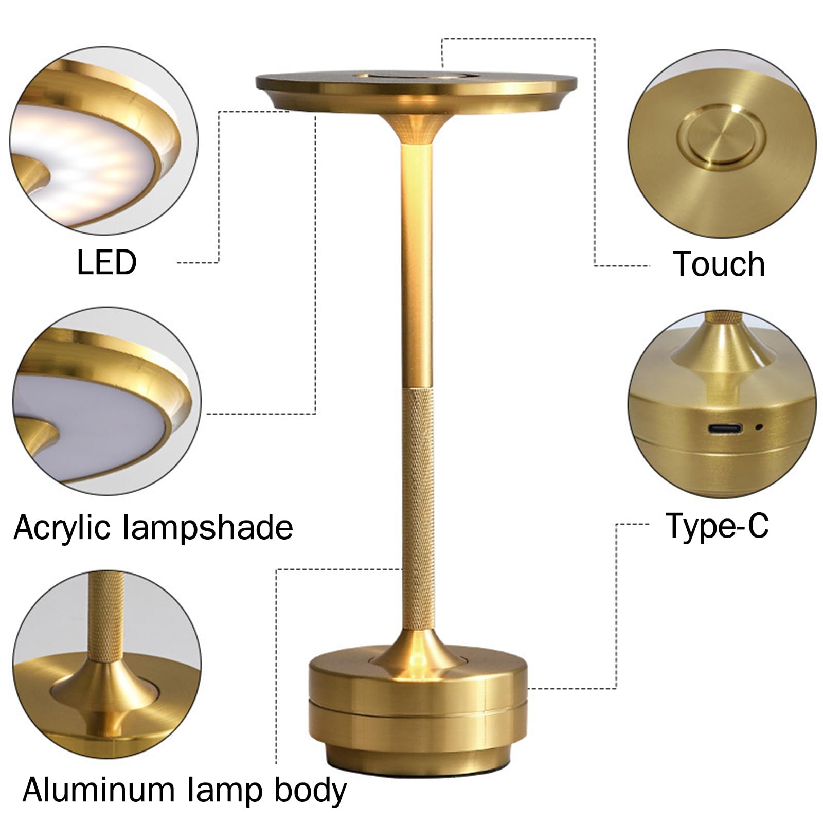 Xiongying Cordless Table Lamps,Rechargeabletable Lights Battery Operated Lamps,3-Color Stepless Dimming Wireless Table Lamp,Portable Touch Mini Small Battery Lamps For Nightstand/Dining Room(Silver)