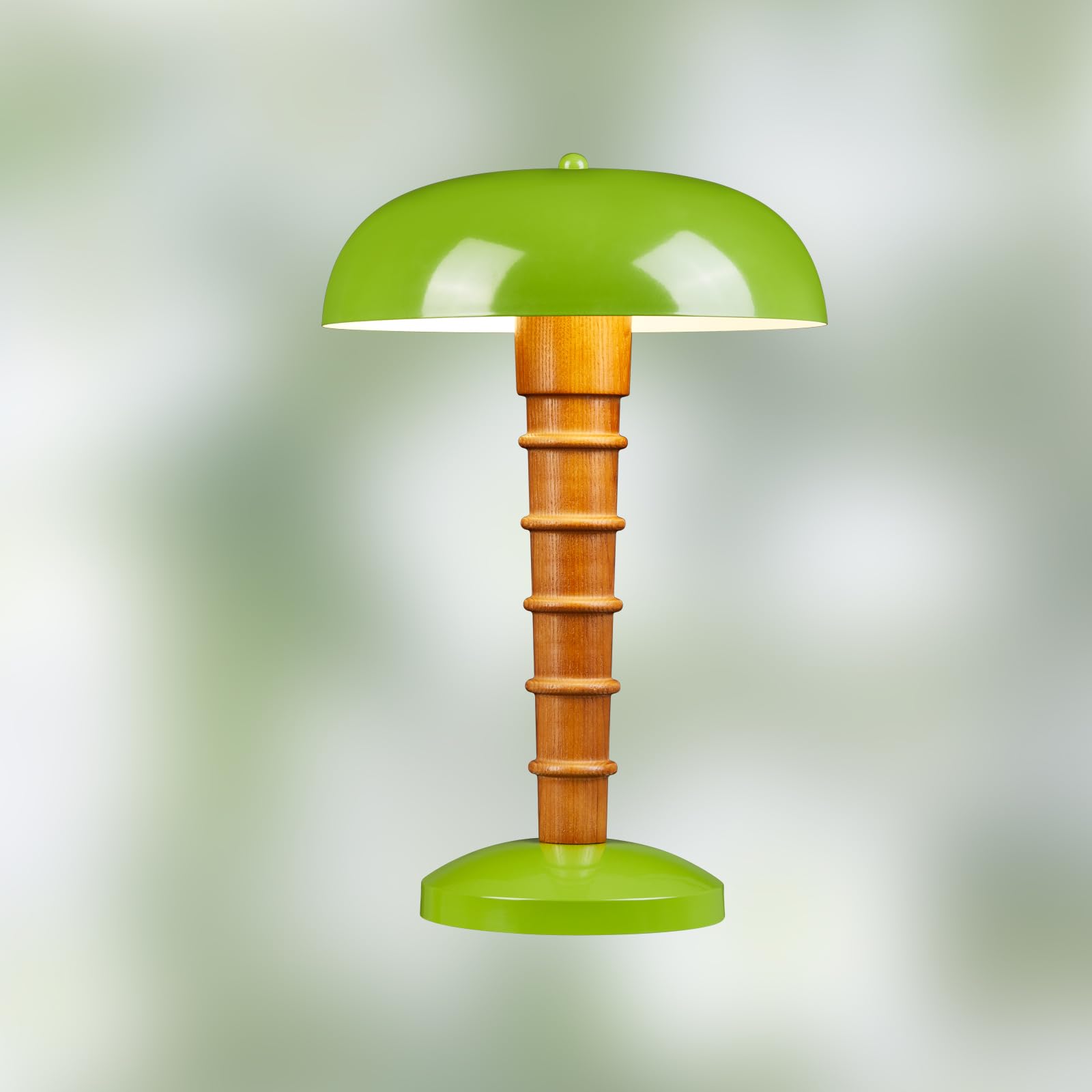 Baobab Tree Park Solid Wood Table Lamp For Living Room,Morden Farmhouse Nightstand Desk Lamp For Bedroom,Olive Green Metal,Exclusive Unique Design,Fabric Black Cable With Inline Switch,Etl Listed
