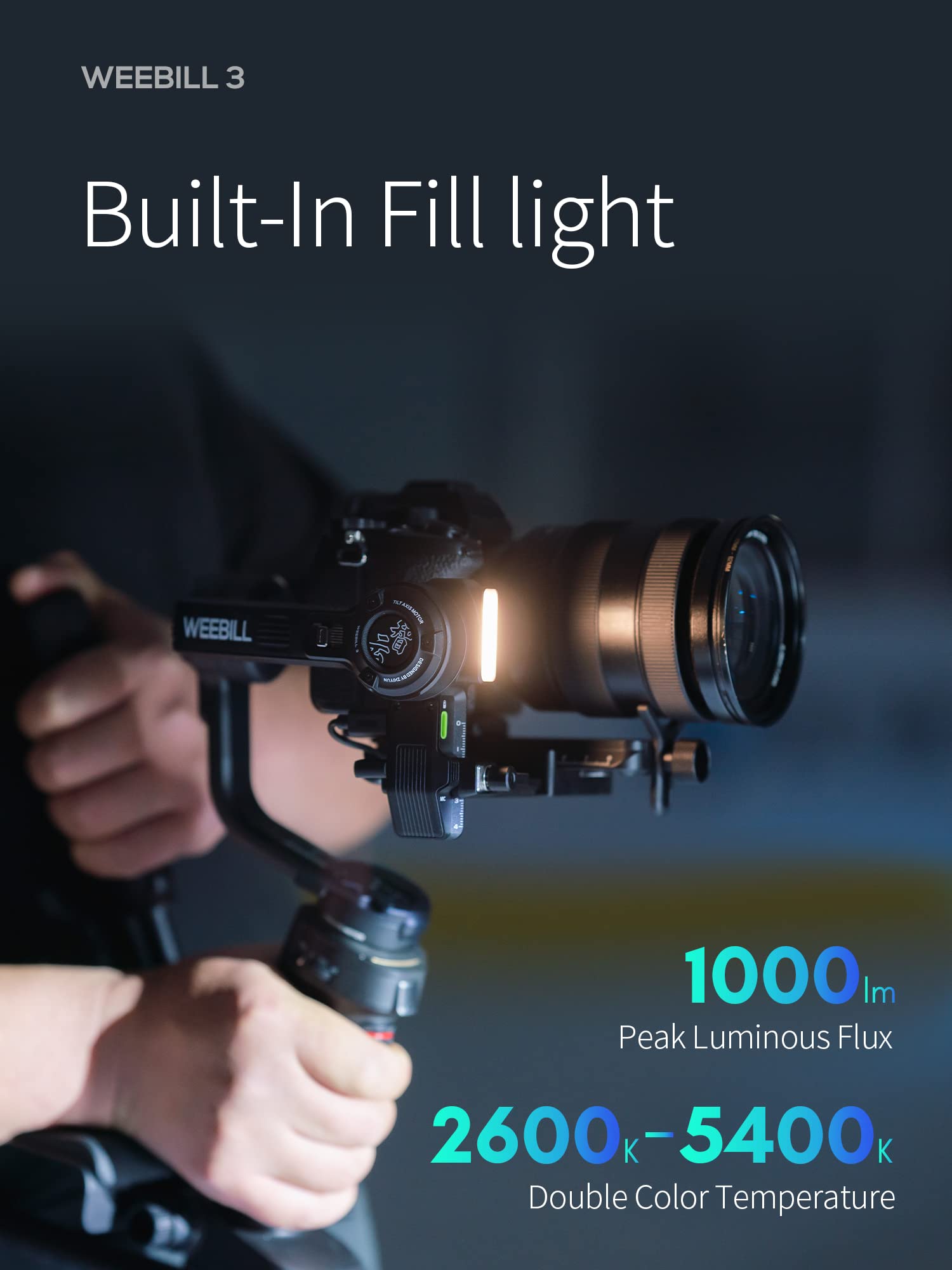 Zhiyun Weebill 3 [Official] 3-Axis Camera Gimbal Stabilizer For Dslr And Mirrorless Camera, Nikon Sony Panasonic Canon Fujifilm Bmpcc 6K, Fill Light & Mic Integration, Pd Fast Charge