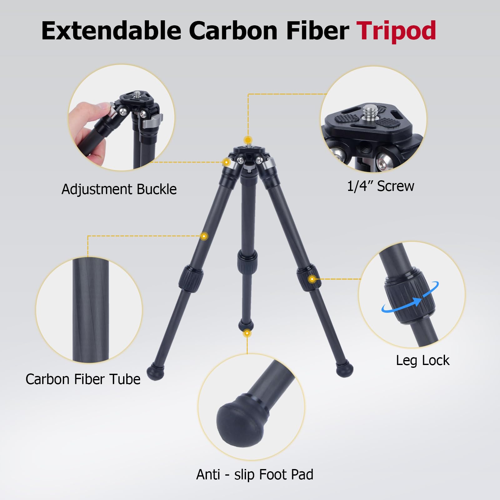 Mechrig Adjustable Carbon Fiber Tripod With 360° Panoramic Metal Ball Head, Compatible With Camera, Phone, Action Cam, Lightweight Travel Tripod For Photography, Vlogging, Live Streaming 61024