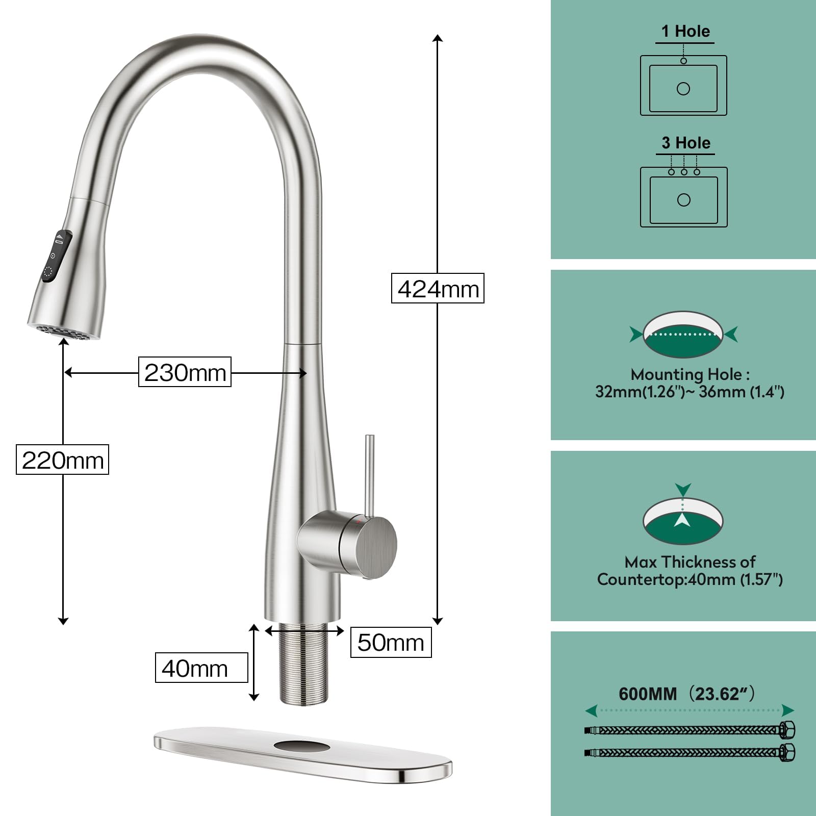 Crea Infrared Sensor Kitchen Faucet,Touchless Kitchen Faucets With Pull Down Sprayer,360° Swivel Brushed Nickel Single Hole Laundry Faucet For Uitility Sink Commercial Rv Bar Faucet Stainless Steel