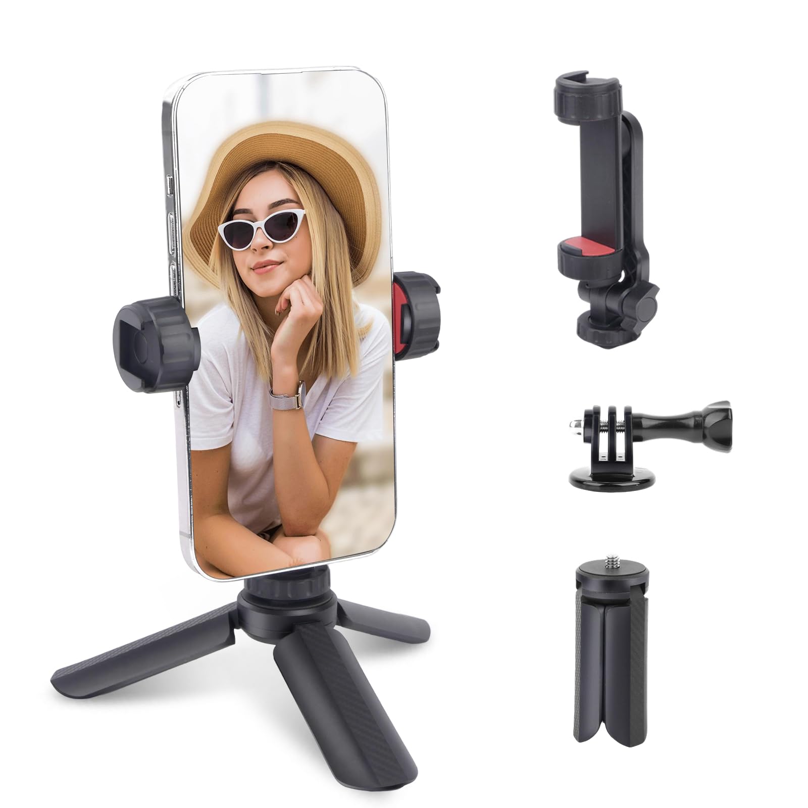 Mechrig Mini Tripod With 360° Phone Holder & Dual Cold Shoe, Small Phone Tripod Stand For Iphone/Android, Pocket Selfie Stick Handle Grip Compatible With Cellphone/Action Camera (Sy032)