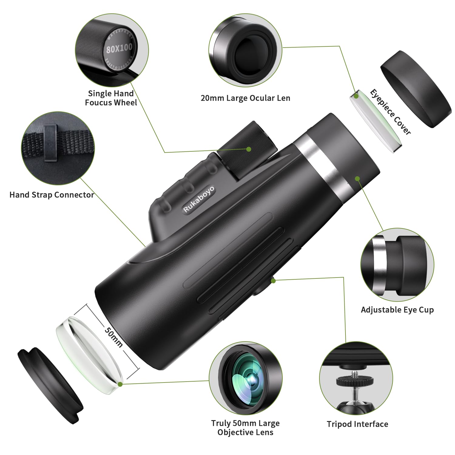 Digitgarden Hd Monocular Telescope High Powered With Smartphone Adapter 80X100 Tripod Bak4 Prism Monocular For Wildlife Bird Watching Hunting Travel Camping Stargazing Hiking