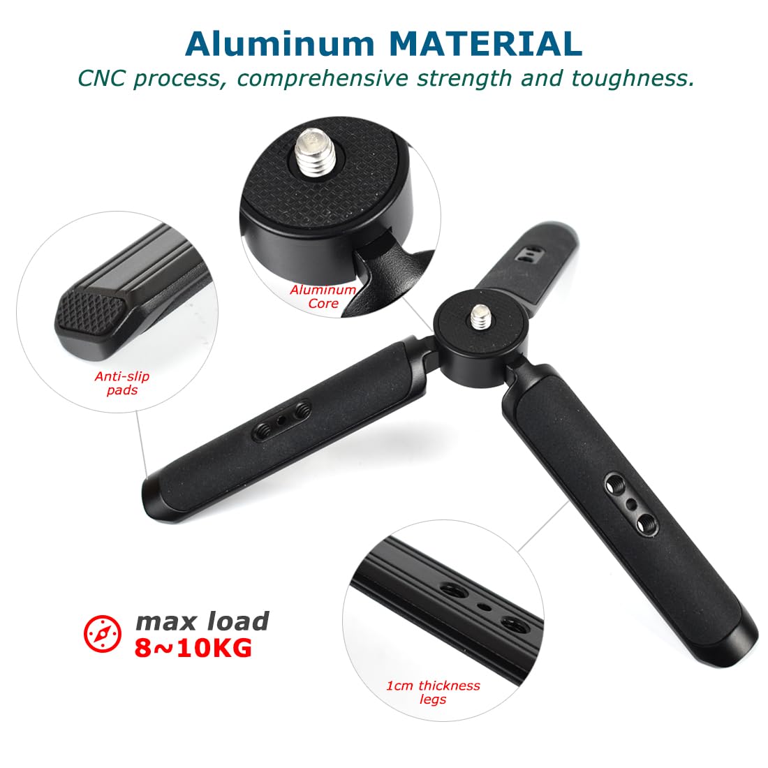Koqinviz Aluminum Mini Tripod Stand Handle Grip For Camera Phone Gimbal Stabilizer,Desktop Tripod For Dji Ronin Zhiyun Weebill Smooth Osmo Mobile Webcam Projector