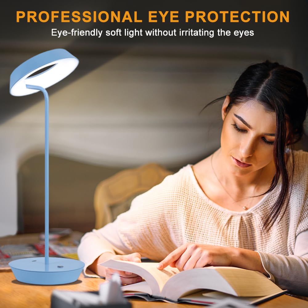 Leroxo Metal Led Table Lamp, Swing Arm Desk Lamp, 3 Color Touch Sensor Control, 3-Levels Brightness, Rechargeable, Adjustable Gooseneck, Portable, Night Light