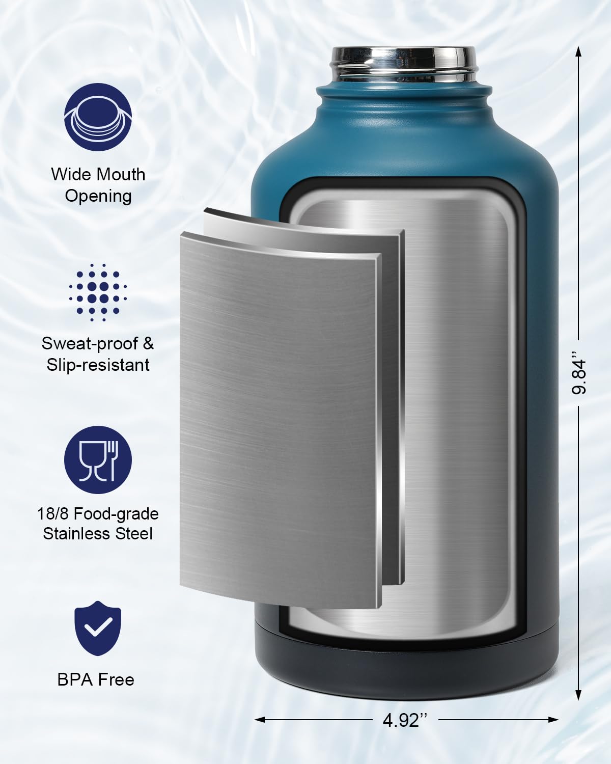 Inspi Insulated Water Bottle With Paracord Handle 64Oz,Indigo Black
