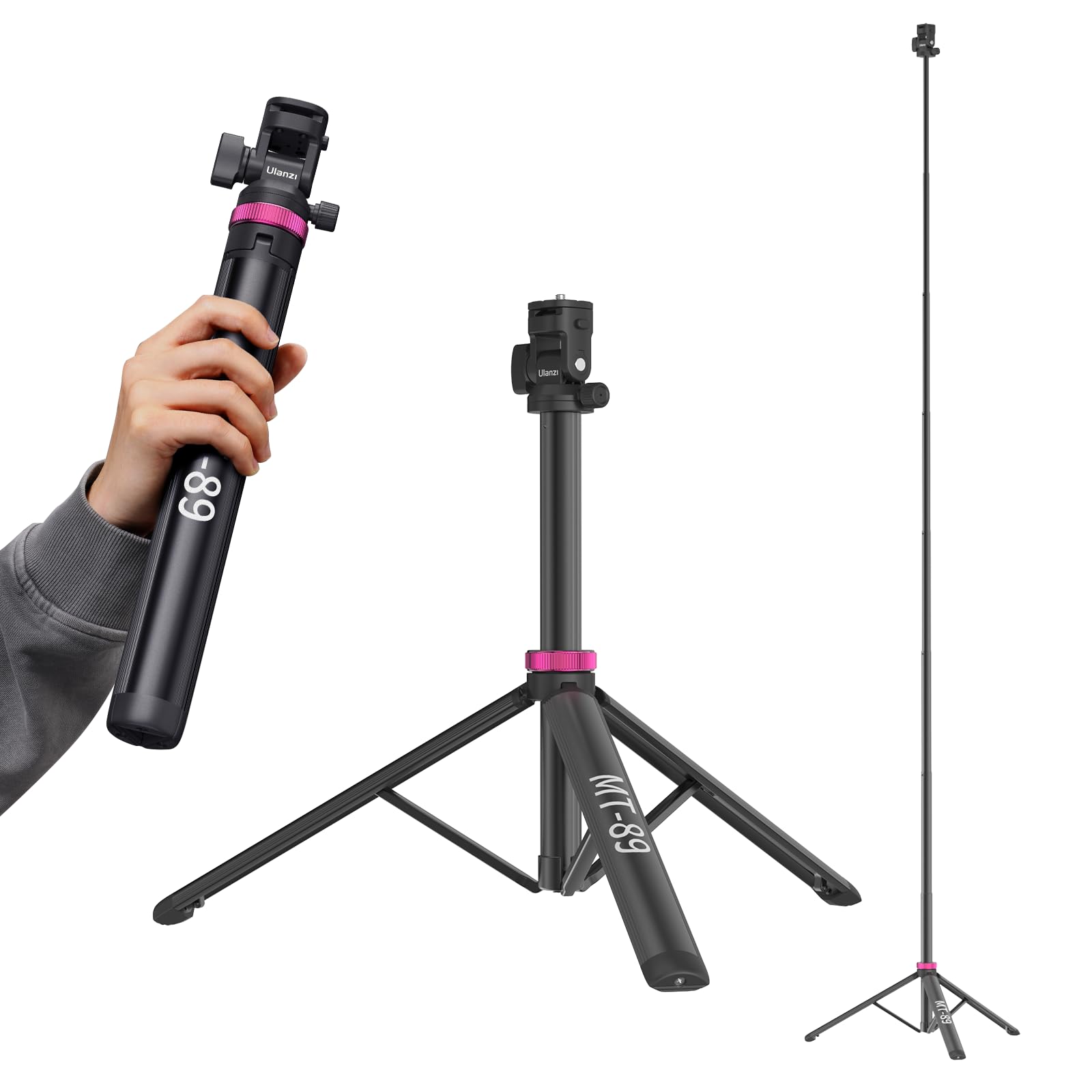 Ulanzi Mt-89 Extendable Tripod Aluminum, 82" Portable Adjustable Light Stand With 1/4" Screw Quick Release, 360° Ball Head Camera Phone Tripod For Camera Video Light Smartphone, Lightweight For Travel