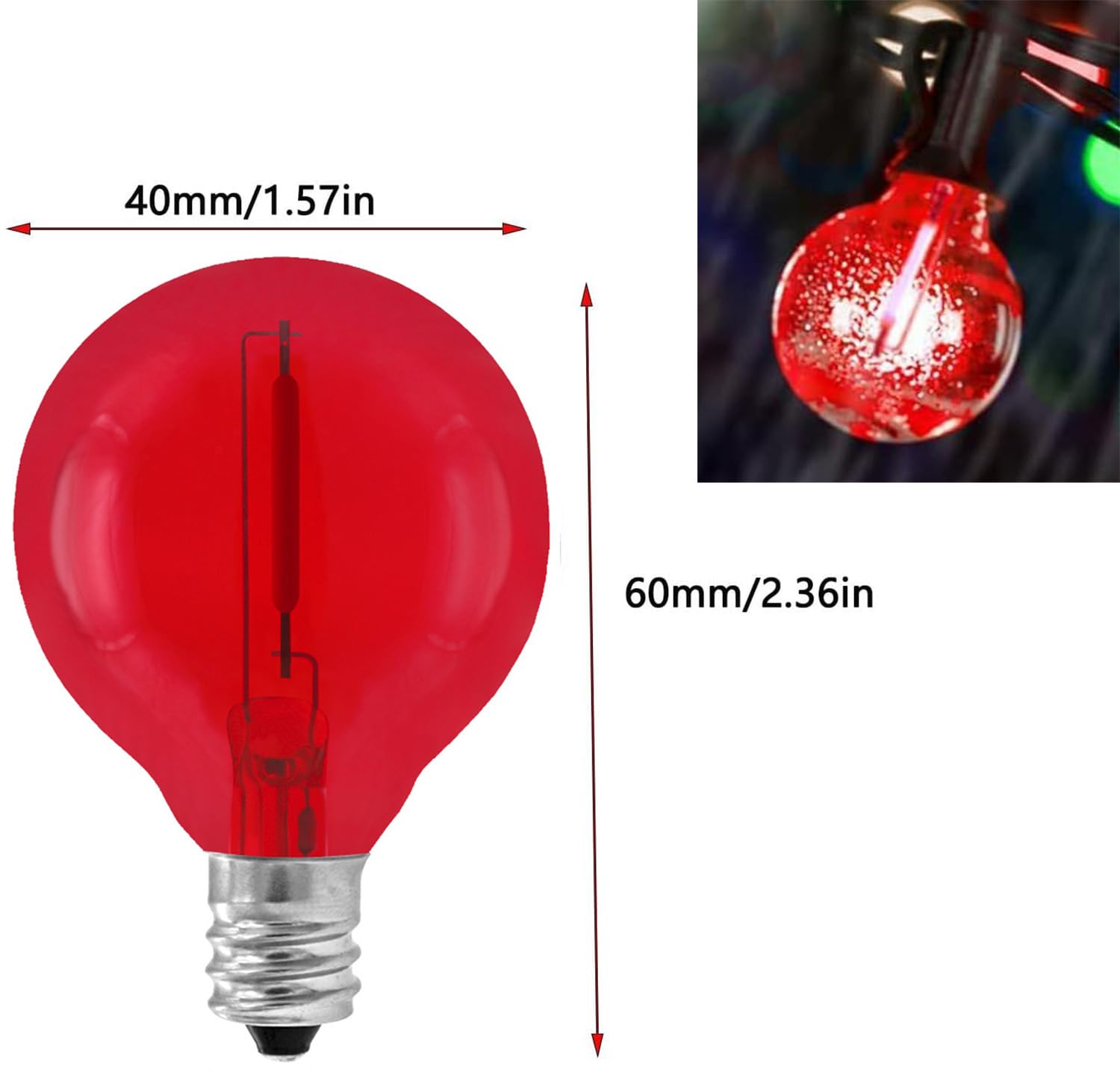 Minsily Sxminer 15 Pack G40 Light Bulbs Led Replacement Bulbs 1W Led Filament Bulbs Shatterproof Plastic Led Outdoor String Lights E12/C7 Globe Edison Bulb Decorative Bulbs For Patio Christmas Home Decor(Red)