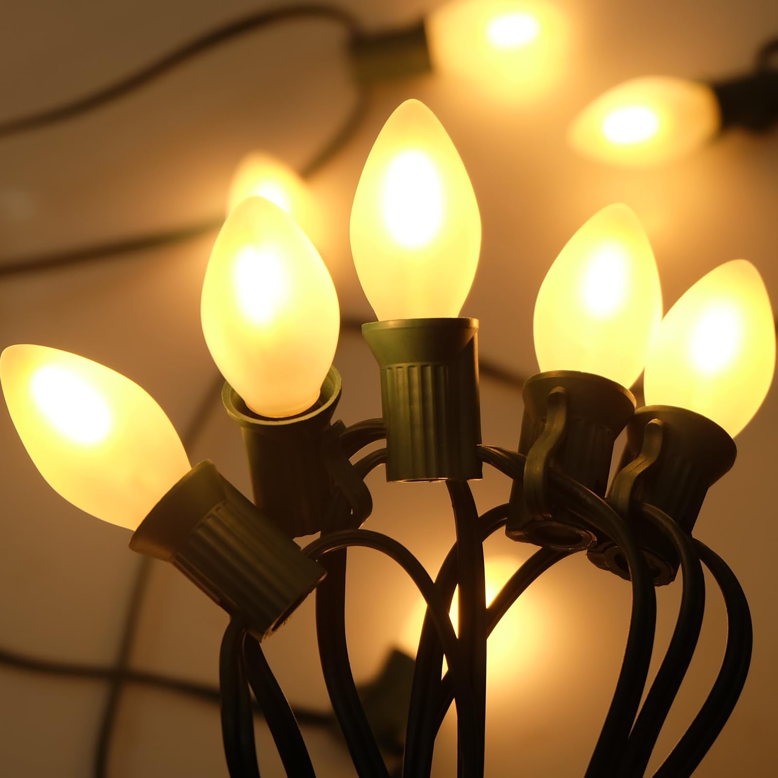 Sunsgne C7 Led Outdoor Christmas String Lights, 25Ft Vintage Christmas Lights With 27 0.6W Frosted White Lights(2 Spare), Vintage Christmas Tree Lights For Tent Porch Balcony Xmas Decor, Green Wire