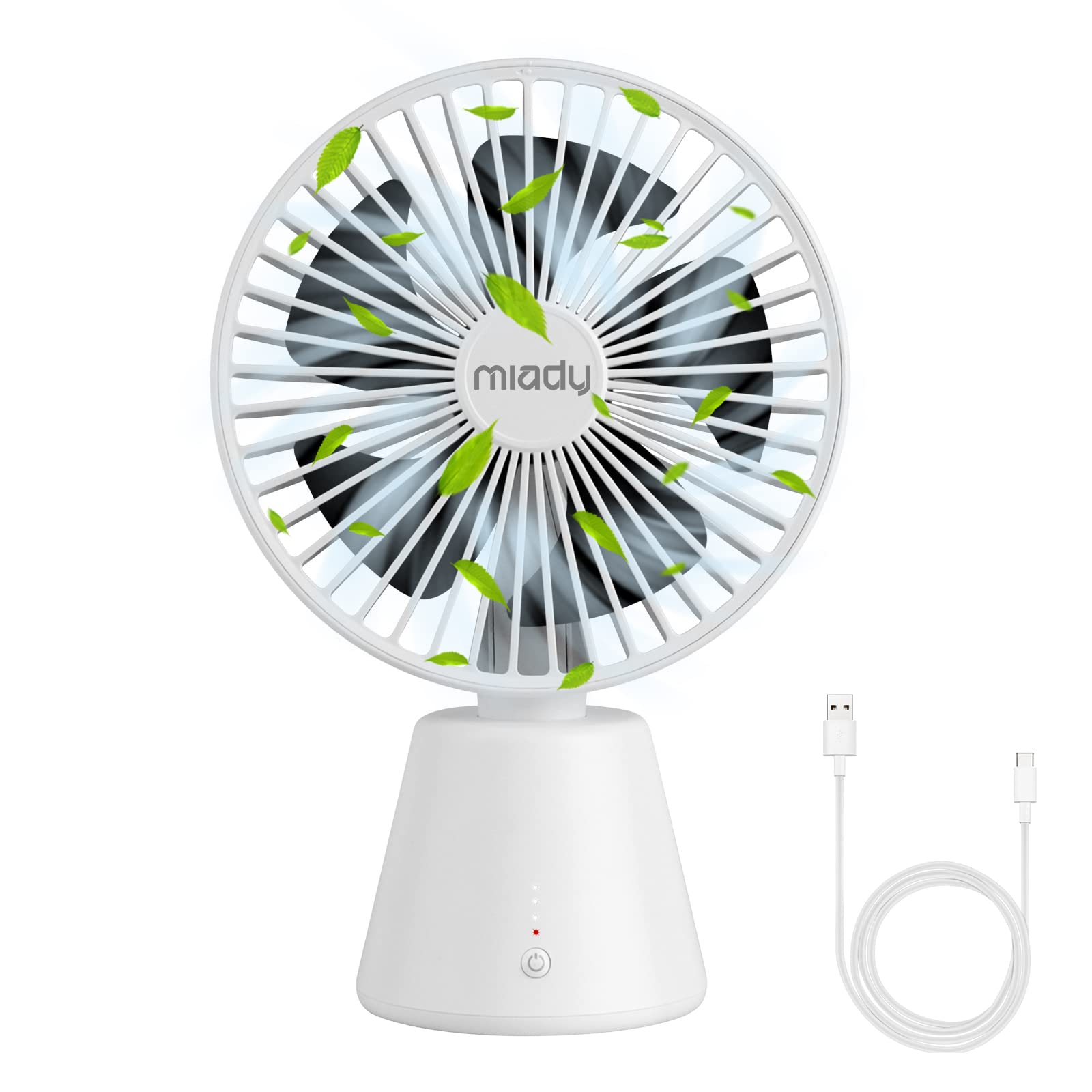 Miady Usb Desk Fan, 5000Mah Portable Desktop Fan 135°Auto-Oscillating 3 Speeds Mini Cooling - Koospark