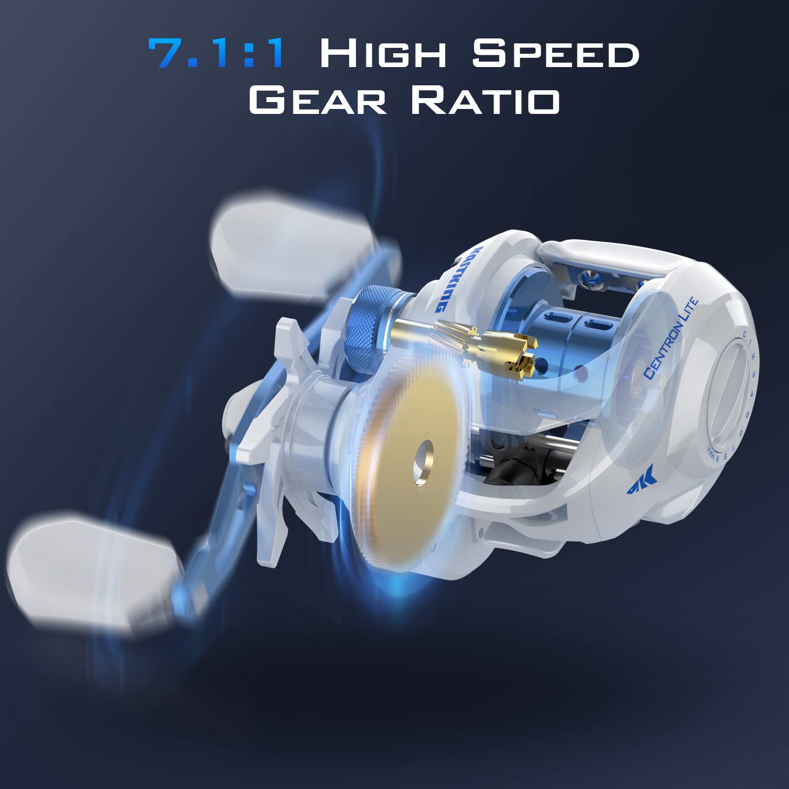Kastking Centron Lite Baitcasting Fishing Reel – Lightweight, Glass Fiber Infused Nylon Frame – 7.6 Oz – 5 + 1 Anti-Reverse Ball Bearings, 7.1:1 High-Speed Gear Ratio Fishing Reel With Compact Design