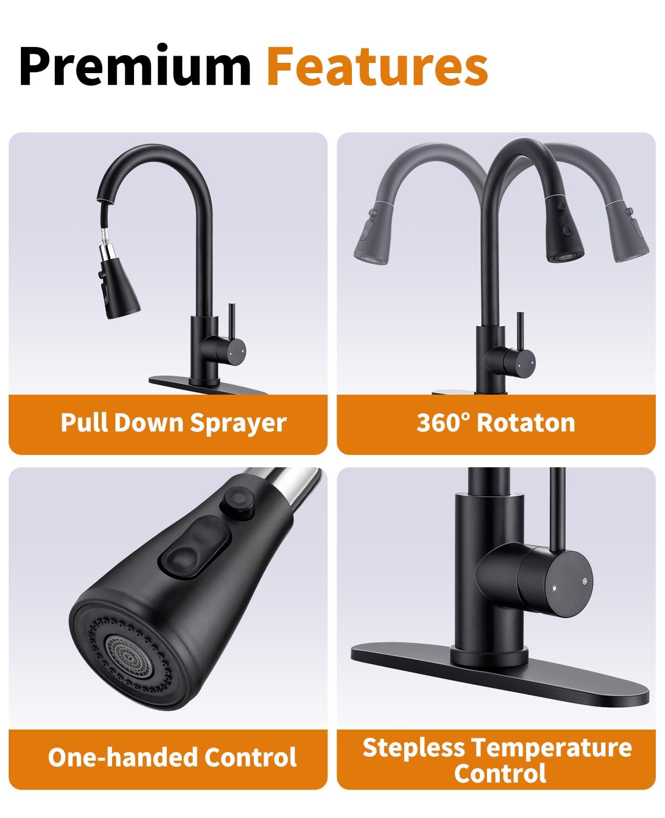 Jafeton Modern Kitchen Faucets With 3 Modes And Pull Down Sprayer, Matte Black Stainless Steel High Arc Single Handle 360° Swivel Kitchen Sink Faucets 1 Or 3 Hole For Farmhouse Laundry Camper Rv Bar