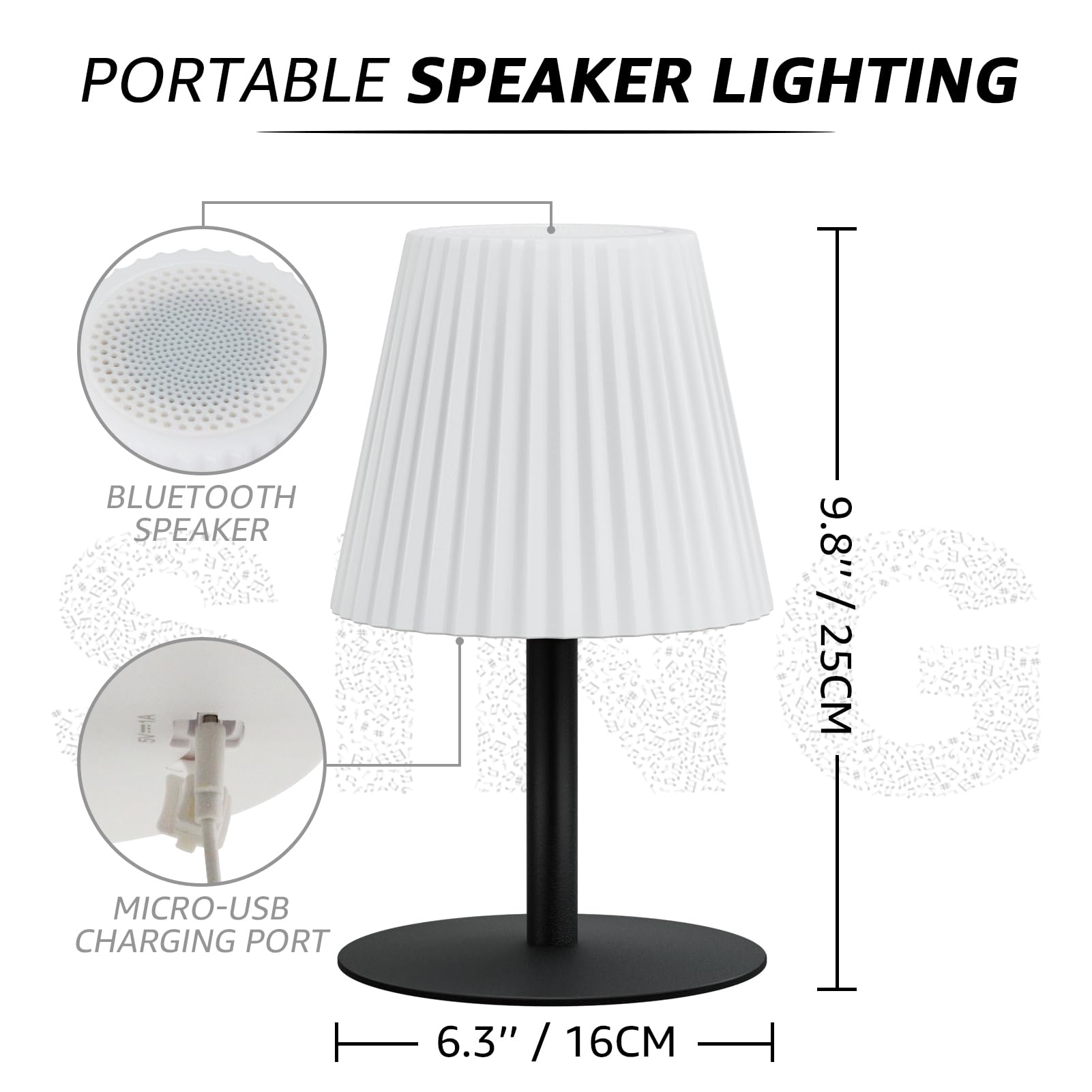 Nicebuy Shower Lamp With Speaker Cordless Outdoor Speaker Table Lamp With Rgb Lights, Usb Rechargeable Portable Water-Resistant For Outdoor & Indoor, Suitable For Patio Garden And Party