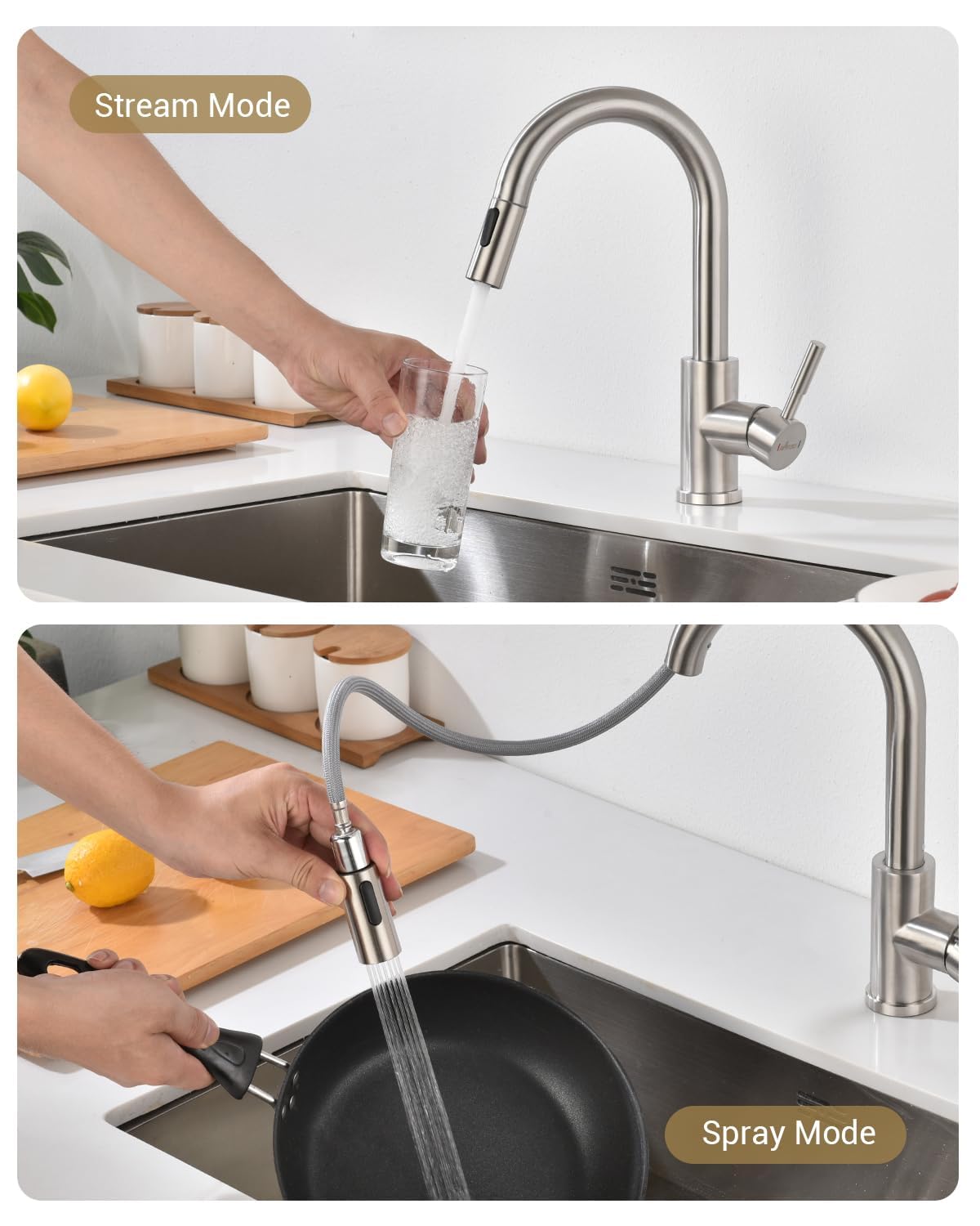 Appaso Bar Sink Faucet, Stainless Steel Kitchen Faucets With Pull Down Sprayer, Modern Single Handle High Arch, Utility Faucet For Rv Camper Outdoor, Brushed Nickel