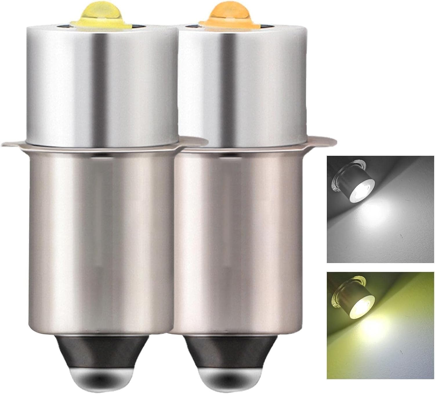 Jinshining 4Pcs Silver P13.5S Mag Light Led Bulb 3-6 C&D Cells Torch Flashlight Led Converter 6V White 12V 3V 9V 18V White/Warm 24V 4.5V, Handheld Flashlights