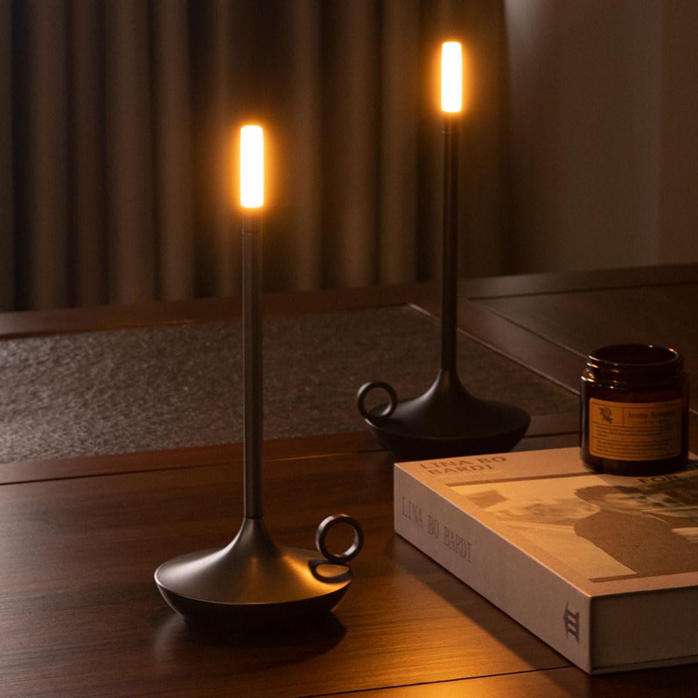 Lllunimon Retro Led Cordless Table Lamp, Rechargeable Led Desk Lamp With 3 Levels Brightness, Candle-Shaped Desk Lamp For Home,Dinner Table,Bedside