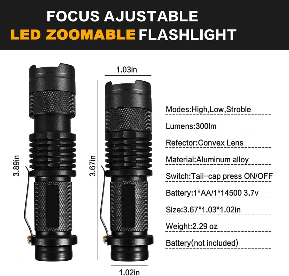 Modoao Red, Blue, Green 3 Pack Led Flashlights, Three Modes With Clip Zoomable Torch Waterproof High Luminous Light, Used For Outdoor Camping, Home Lighting, And Emergency Rescue