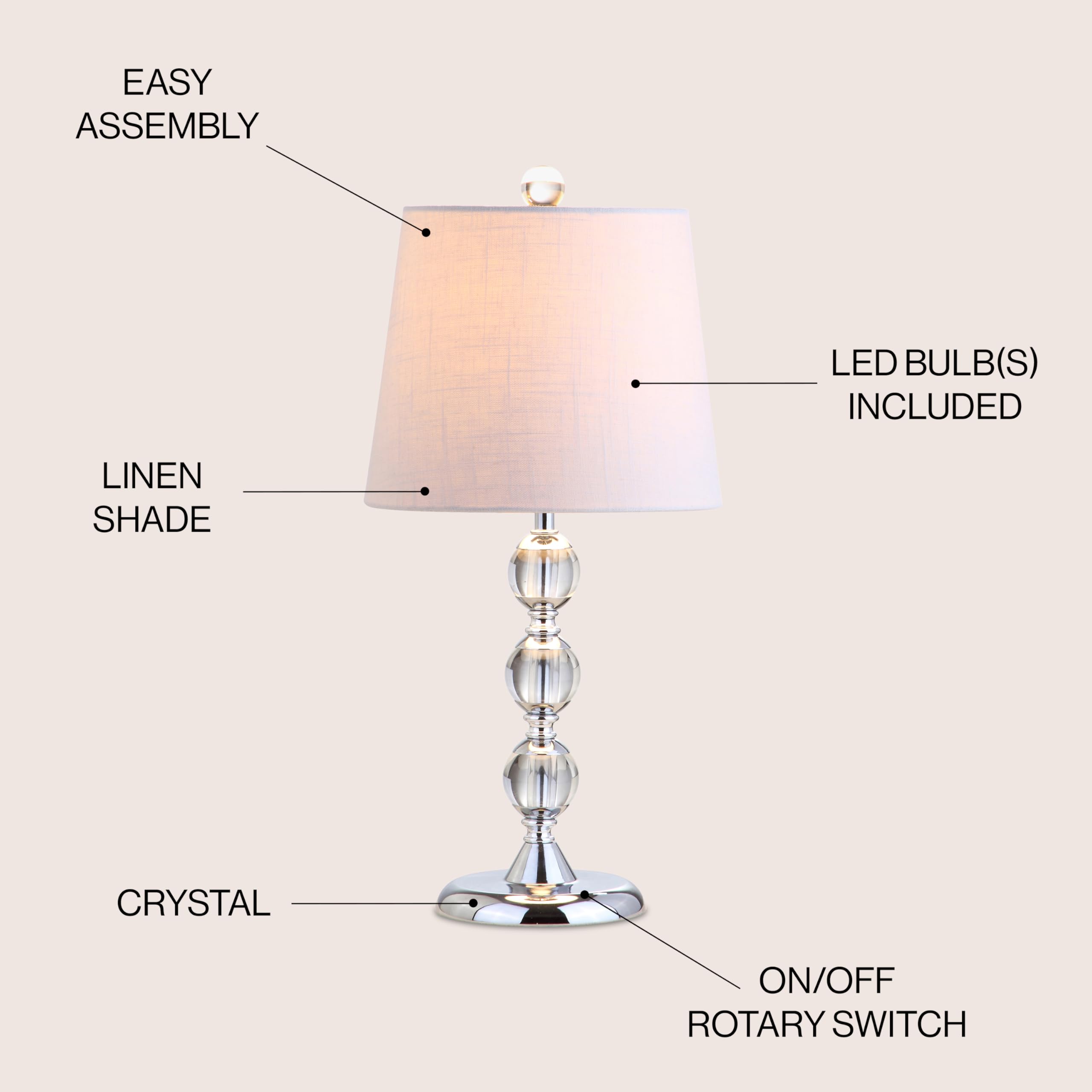 Jonathan Y JylA Hudson 20" Crystal Mini Led Table Lamp Traditional,Frenchcountry,Transitional For Bedroom, Living Room, Office, College Dorm, Coffee Table, Bookcase, Clear/Chrome