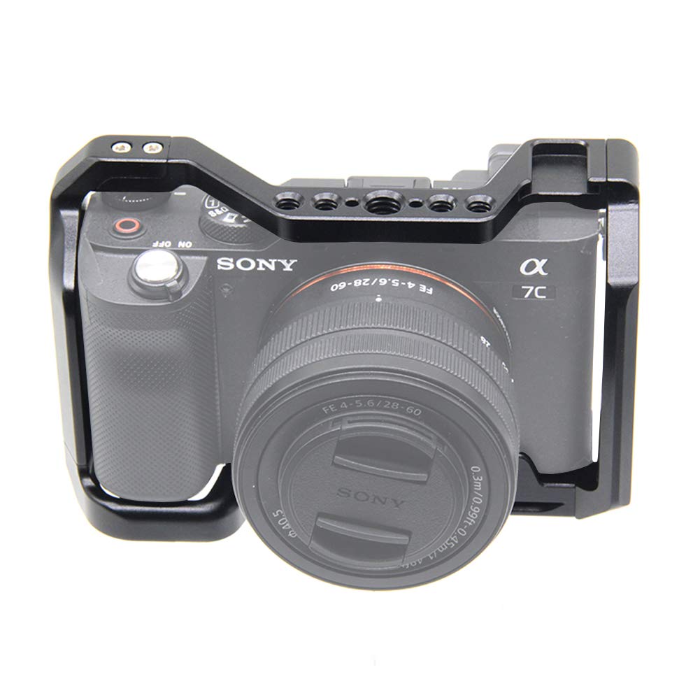 Easy Hood Camera Cage For Sony Alpha 7C / A7C / Ilce-7C, Vlogging Video Camera Rig Stabilizer With Built-In Cold Shoe, 1/4" Mounting Points And 3/8" Locating Hole