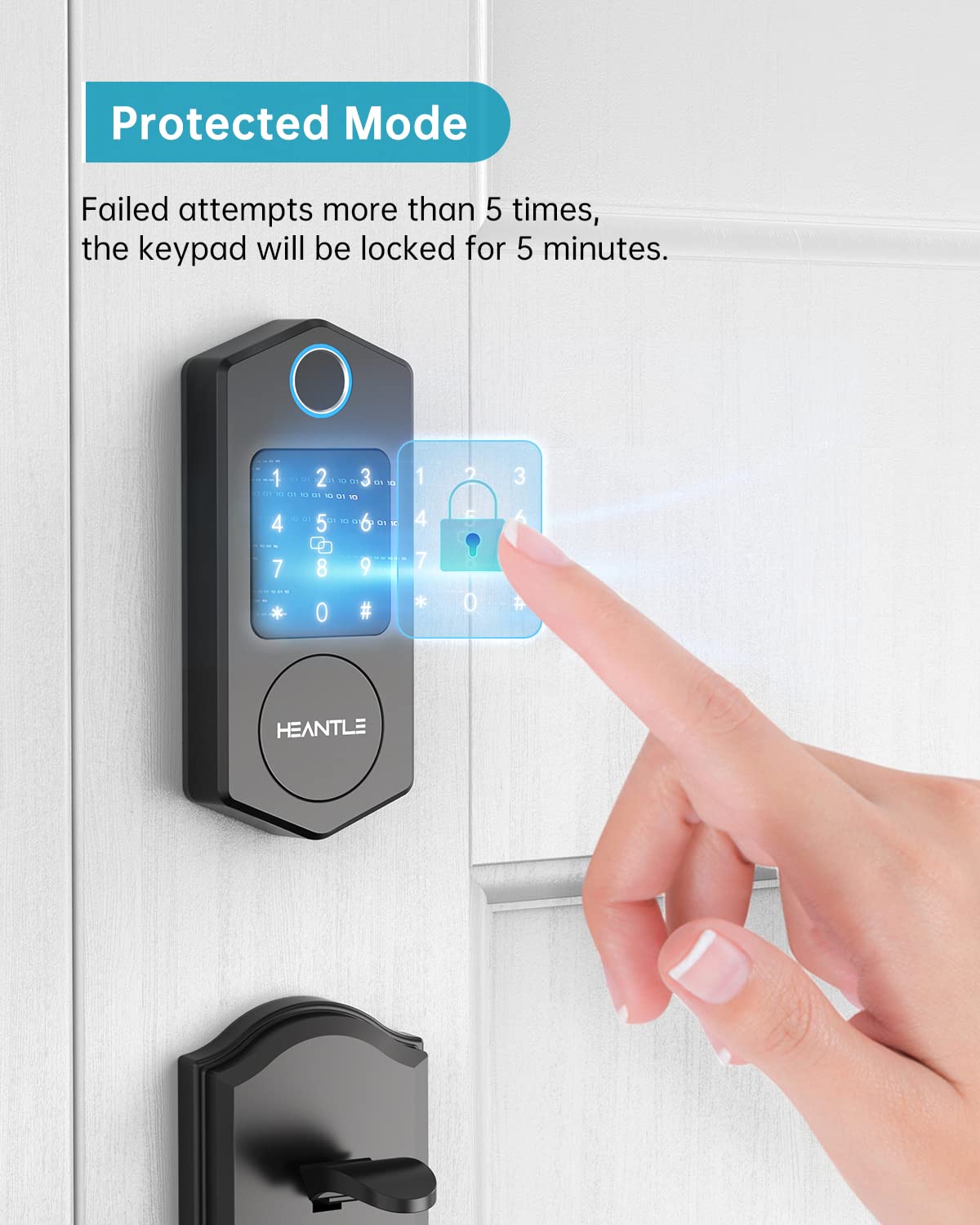 Heantle Smart Deadbolt, Smart Door Locks For Front Door, Smart Locks With Bluetooth App Control For Home, Keypad Deadbolt, Keyless Entry Door Lock, Fingerprint Lock