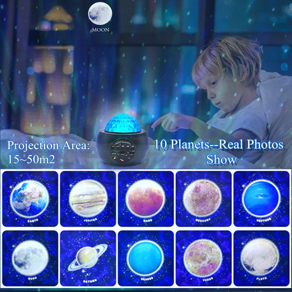 Laysinly Galaxy Planet Projector Night Light, Galaxy Star Light, Music Bluetooth Speaker, Astronomy Multicolor Bedroom Light, Children Adult Present (Planet)