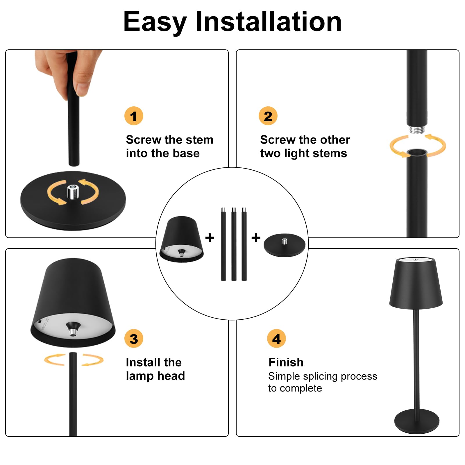 Varicart Black Cordless Table Lamp - 8-20 Inches Adjustable Height, 5000Mah Rechargeable Battery Led Desk Lamp, 3 Color Stepless Dimmable, Portable Waterproof Metal Table Light For Indoor/Outdoor