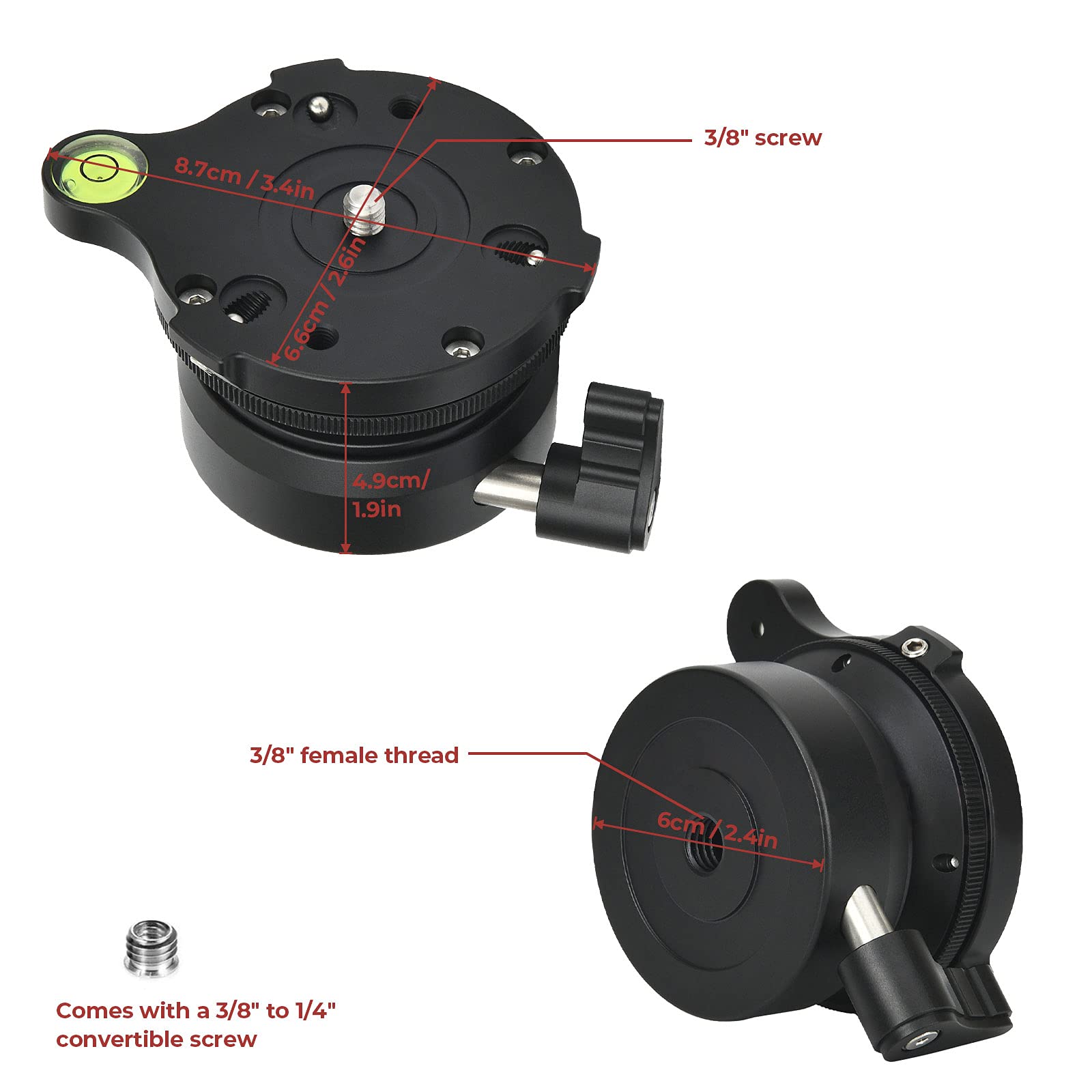 Ytvariw Tripod Leveling Base With Bubble Level,Panoramic Tripod Head Tilted Up And Down 15 Degrees For Canon,Nikon,And Other Dslr Cameras With 1/4" Thread, Tripods & Monopods With 3/8" Thread
