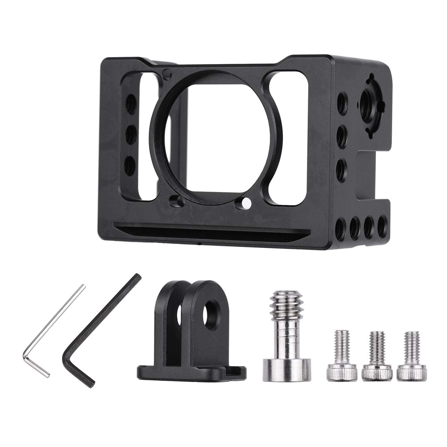 Andoer Camera Vlog Cage Aluminum Alloy Protective Camera Cage With 1/4 3/8 Inch Screw Holes Compatible With Sony Rx0 Ii Digital Camera Microphone Tripod Fill Light