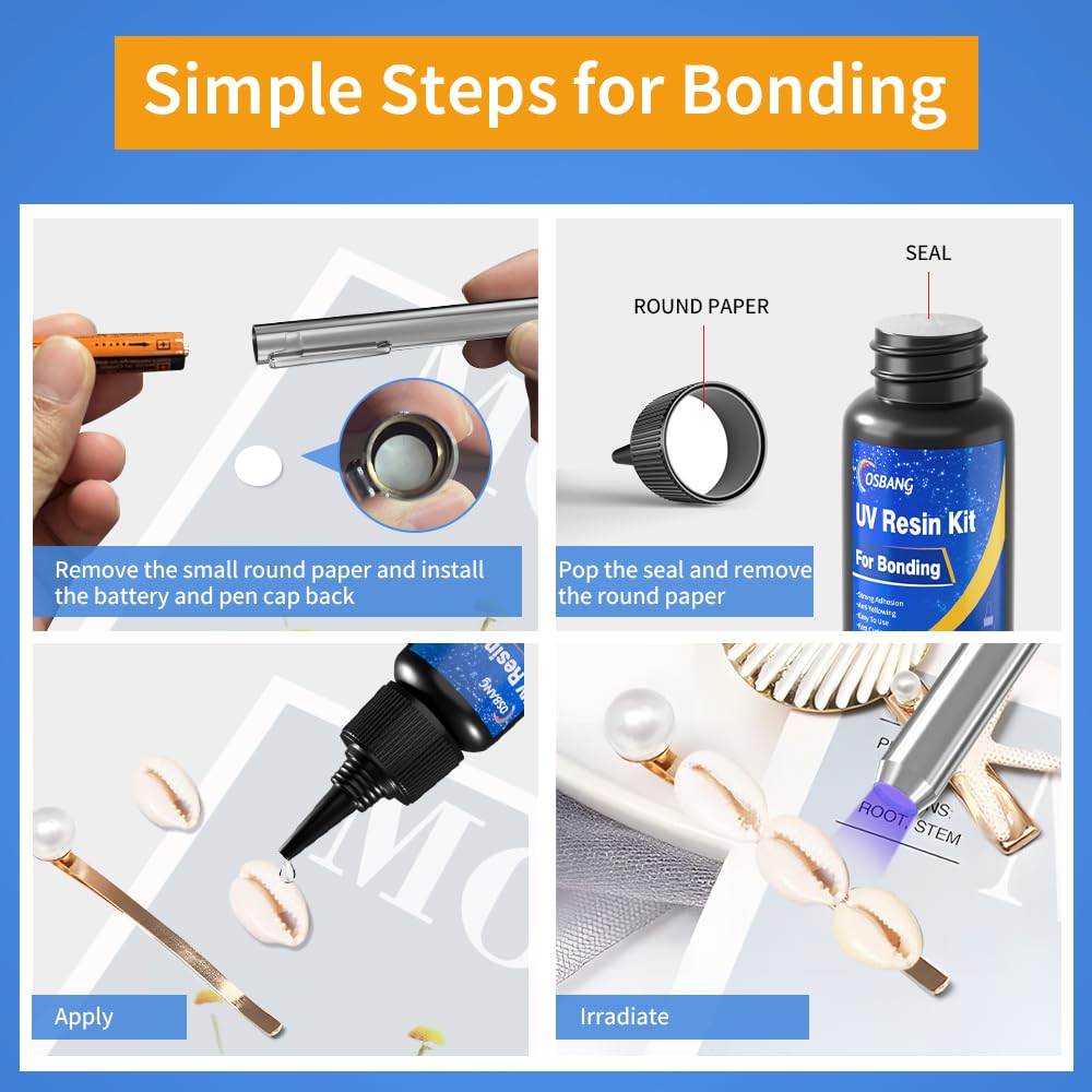 Osbang Uv Resin Kit With Light, Curing & Bonding In Seconds, 90G/3Oz Transparent Uv Glue With Uv Flashlight For Plastic, Resin, Acrylic, Glass Bonding & Repairing(30G3)