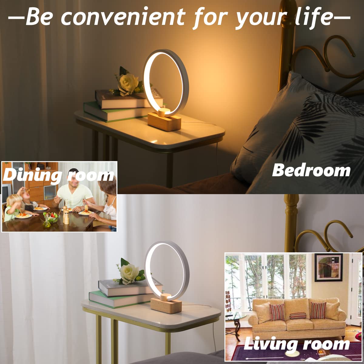 Basrae Modern Circle Nightstand Lamp,Led Table Lamps For Bedroom Bedside,3 Colors Desk Lamp For Living Room,Dimmable Reading Table Lights For Night Stand,Warm Light Brightness Level 10 Sub 5V