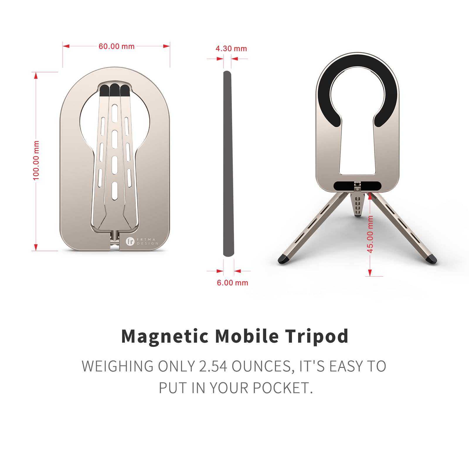 Frtma Tripod For Phone, Foldable Phone Stand, Strong Magnets & Adjustable Angle Cell Phone Tripod (Titanium Gold)