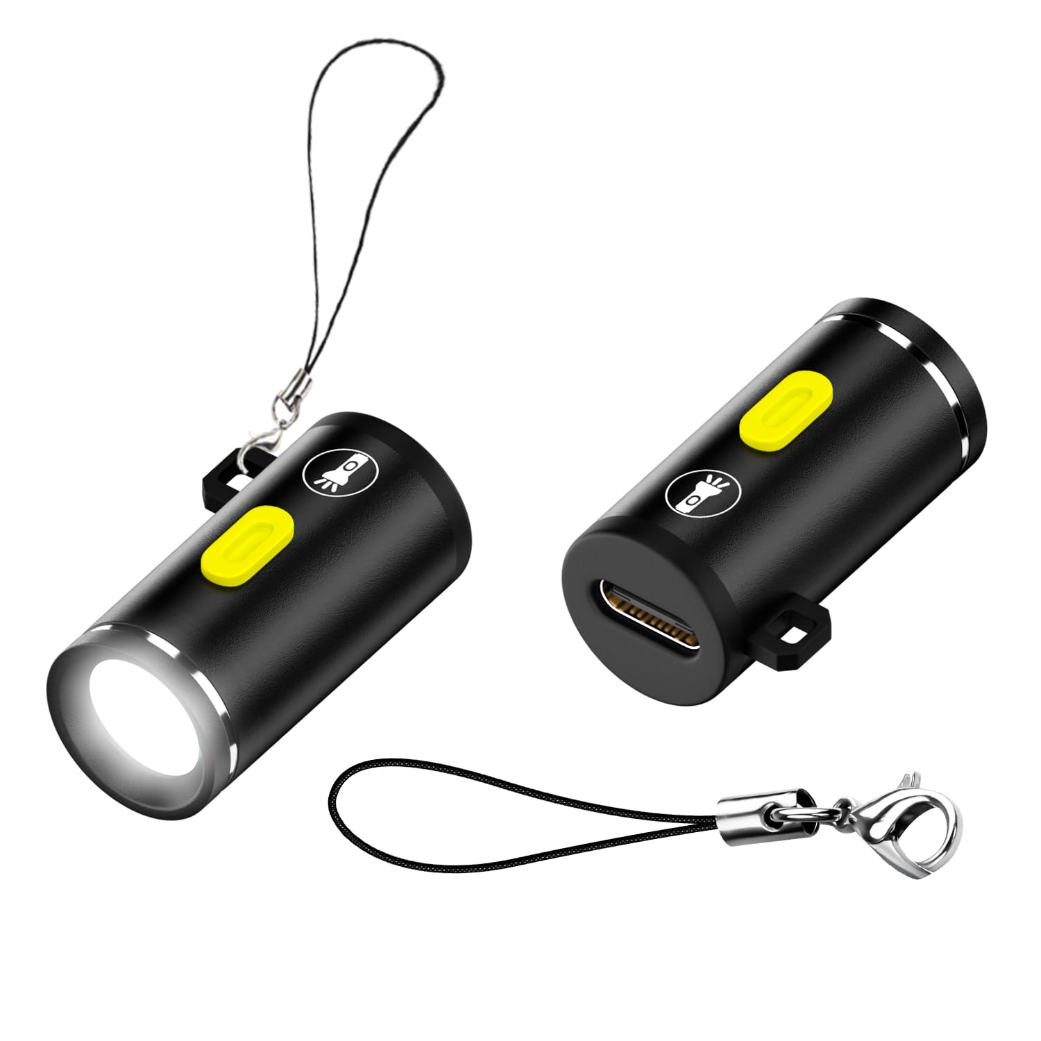 Qianrenon Usb C Mini Glare Torch Usb Type C Emergency Llluminated Lamp, 5V 1W, Aluminium Alloy, Shell With Keychain Lanyard, For Camping Outdoor, 2Pcs