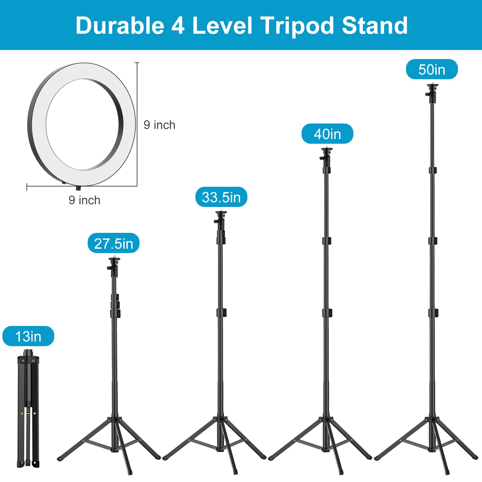 Qiaya Ring Light With Stand And Phone Holder, 50" Tripod With Remote Compatible With Iphone Phone Led Halo Standing Light Selfie Stick For Makeup Tiktok Camera Photography (9 Inch), (Qy00301-N)