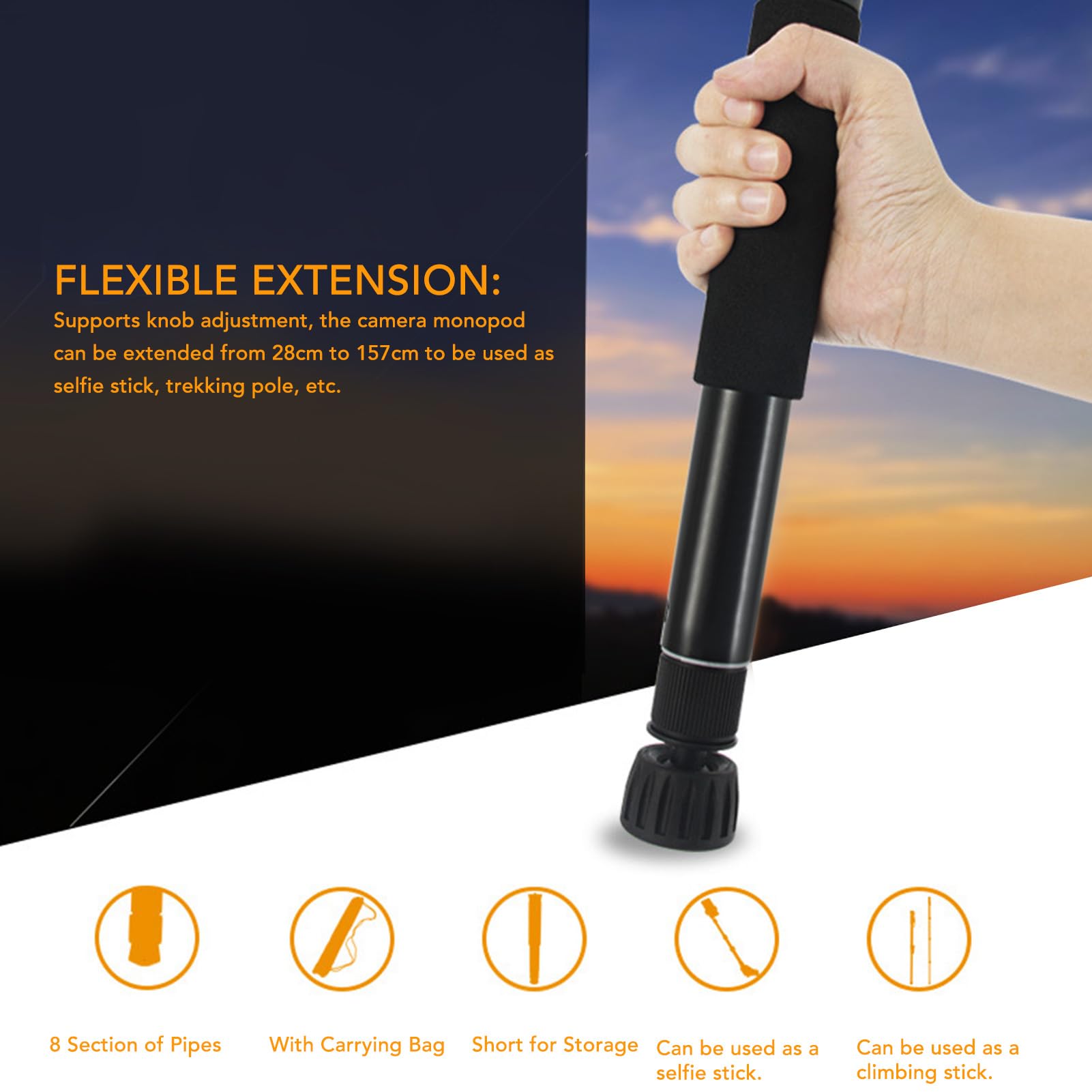 Goshyda 62 Inch Camera Monopod, 8 Sections Heavy Duty Monopod, Aluminum Photography Unipod Stick Trekking Pole With 1/4In To 3/8In Conversion Screw
