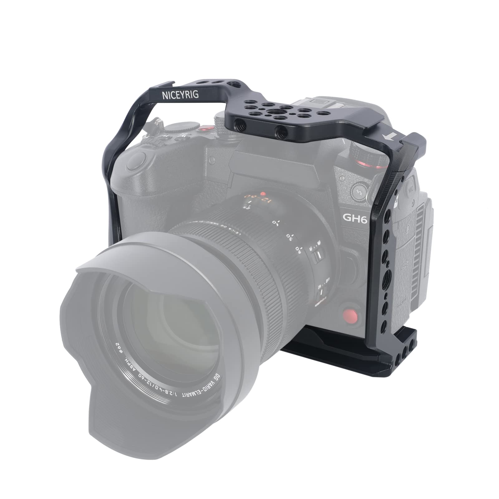 Niceyrig Gh7 Gh6 Camera Cage For Panasonic Lumix Gh7/Gh6, Dslr Stabilizer Videomaking Rig Streamline Full Cage With Comfortable Grip, Quick Release Bottom Plate For Arca-Standard - 518