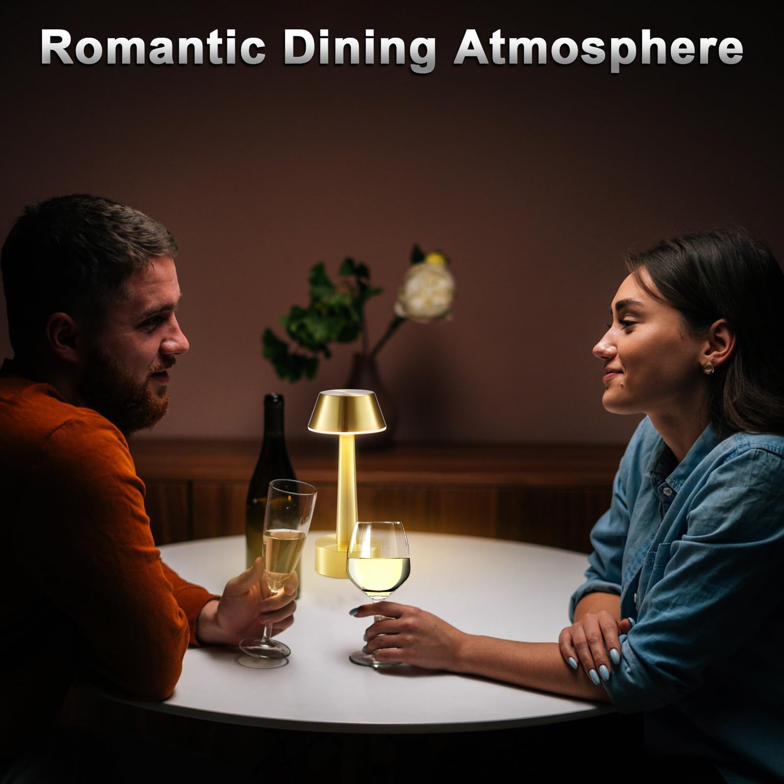 Intelive 2 Pack Small Cordless Table Lamp, Battery Operated Gold Lamp For Restaurant Dinner Table, Rechargeable 3-Way Dimmable Touch Light Portable Metal Night Light For Bedside Dining Room Patio Bar Outdoor