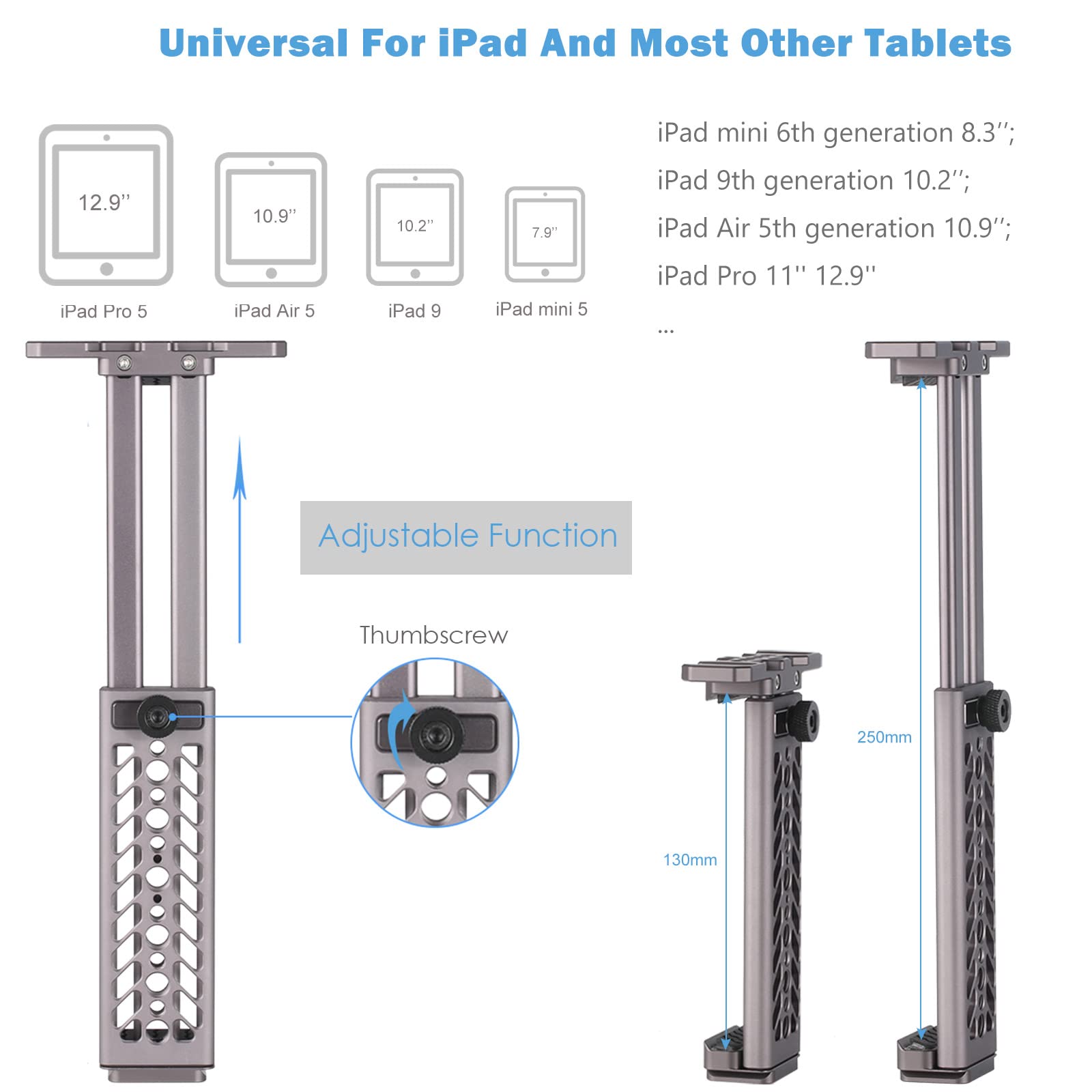 Niceyrig Tablet Tripod Mount Handheld Video Holder Kit For Ipad Mini 7.9/ Air 10.5 10.9/ Pro 11 12.9, Galaxy Tab S8/S7/S6 With 15Mm Rod Handle Set, 12’’ 15Mm Rod And Rail Block [Aluminum Alloy] - 511
