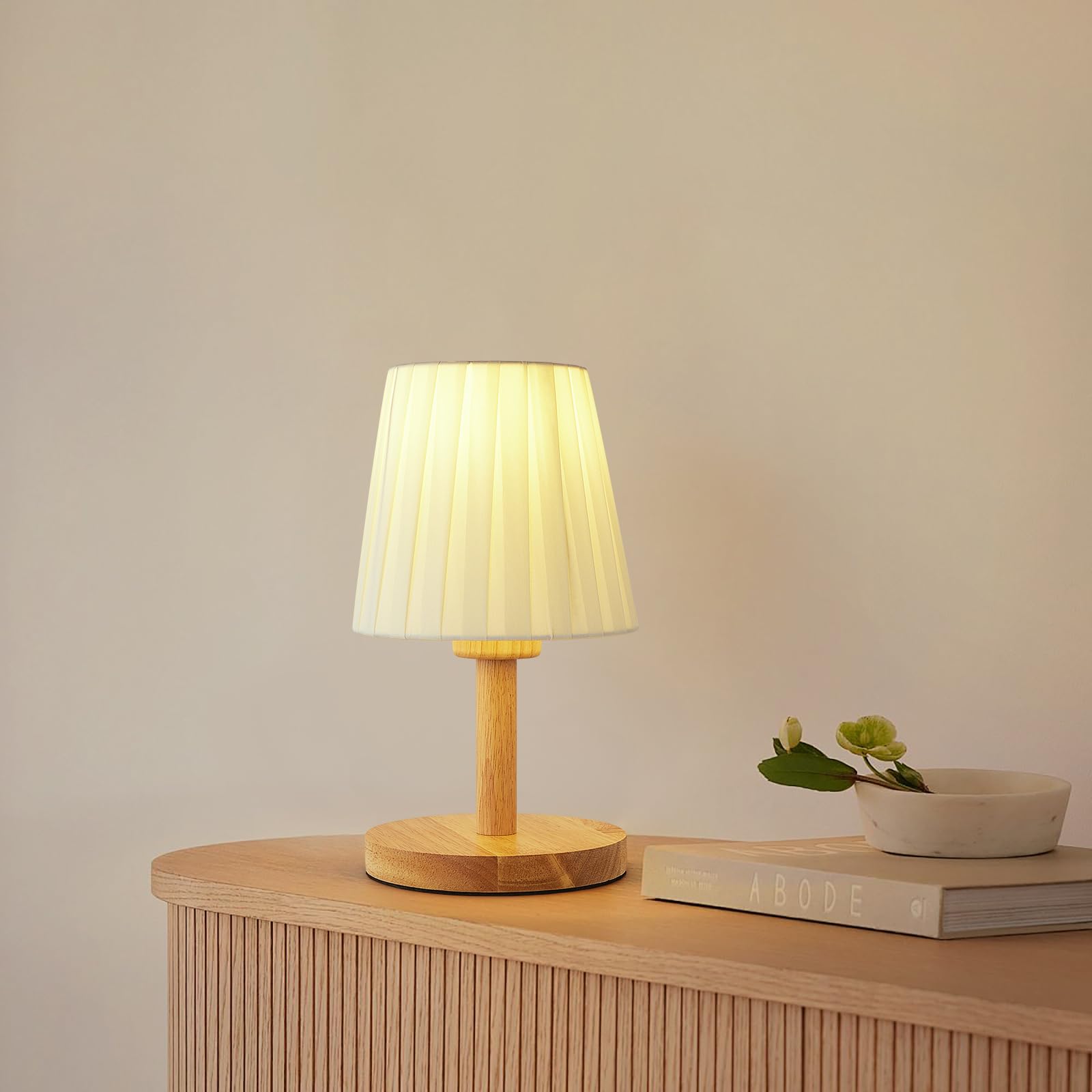 Cxwv Small Table Lamp Pale Yellow Simple Bedside Lamp Modern Desk Lamp Natural Nightstand Lamp With Yellow Hand-Folded Lampshade & Solid Wood Base For Living Room,Bedroom,End Table (Cx-Td-5)