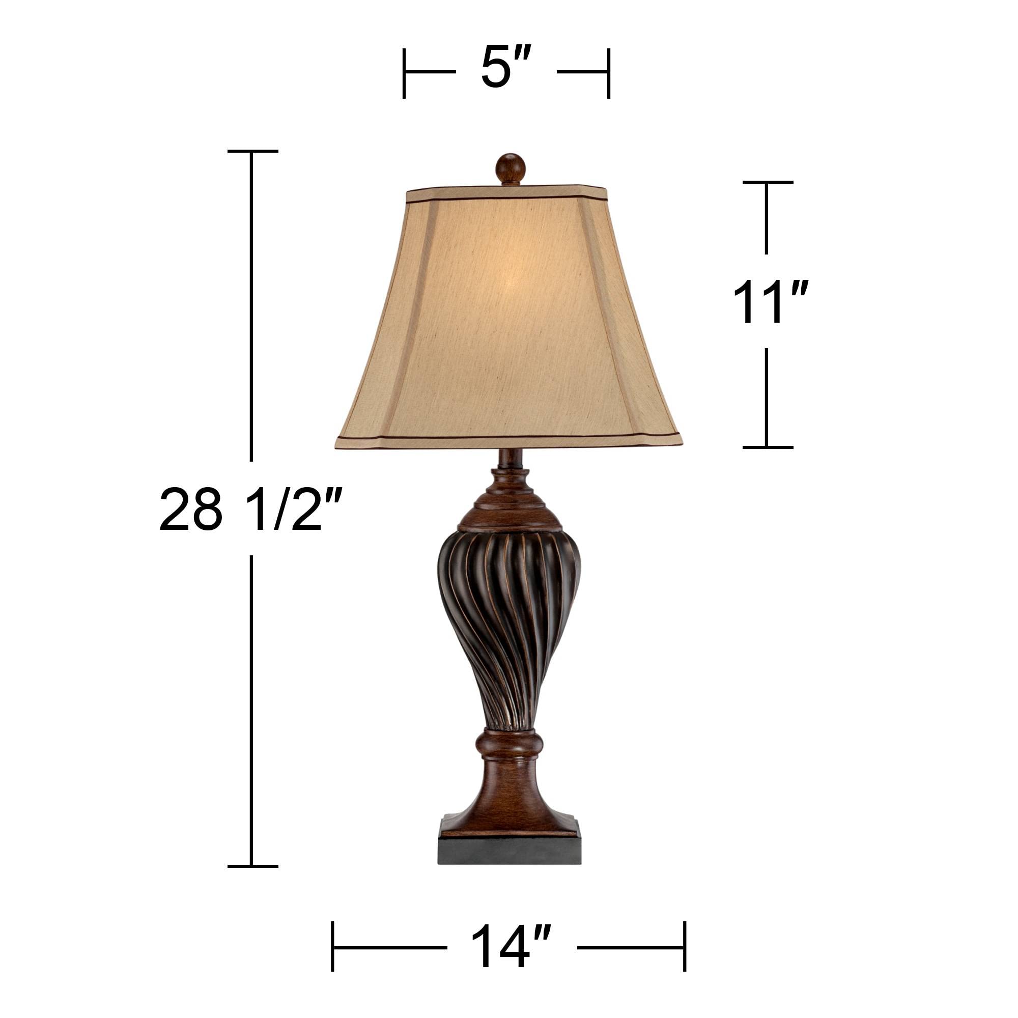 Regency Hill Traditional Style Table Lamp 28.5" Tall Carved Two Tone Brown Urn Shaped Ball Beige Fabric Rectangular Shade For Living Room Bedroom House Bedside Nightstand Home Office
