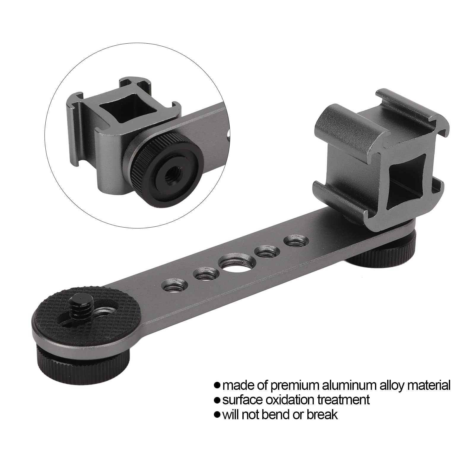Hilitand Triple Cold Shoe Mount, Gimbal Microphone Light Extension Bar Bracket Aluminium Alloy With 1/4In And 3/8In Screw Holes For Dji Om 3/2, For Zhiyun Smooth 4, For Feiyu Gimbal Stabilizer(Dark Gray)