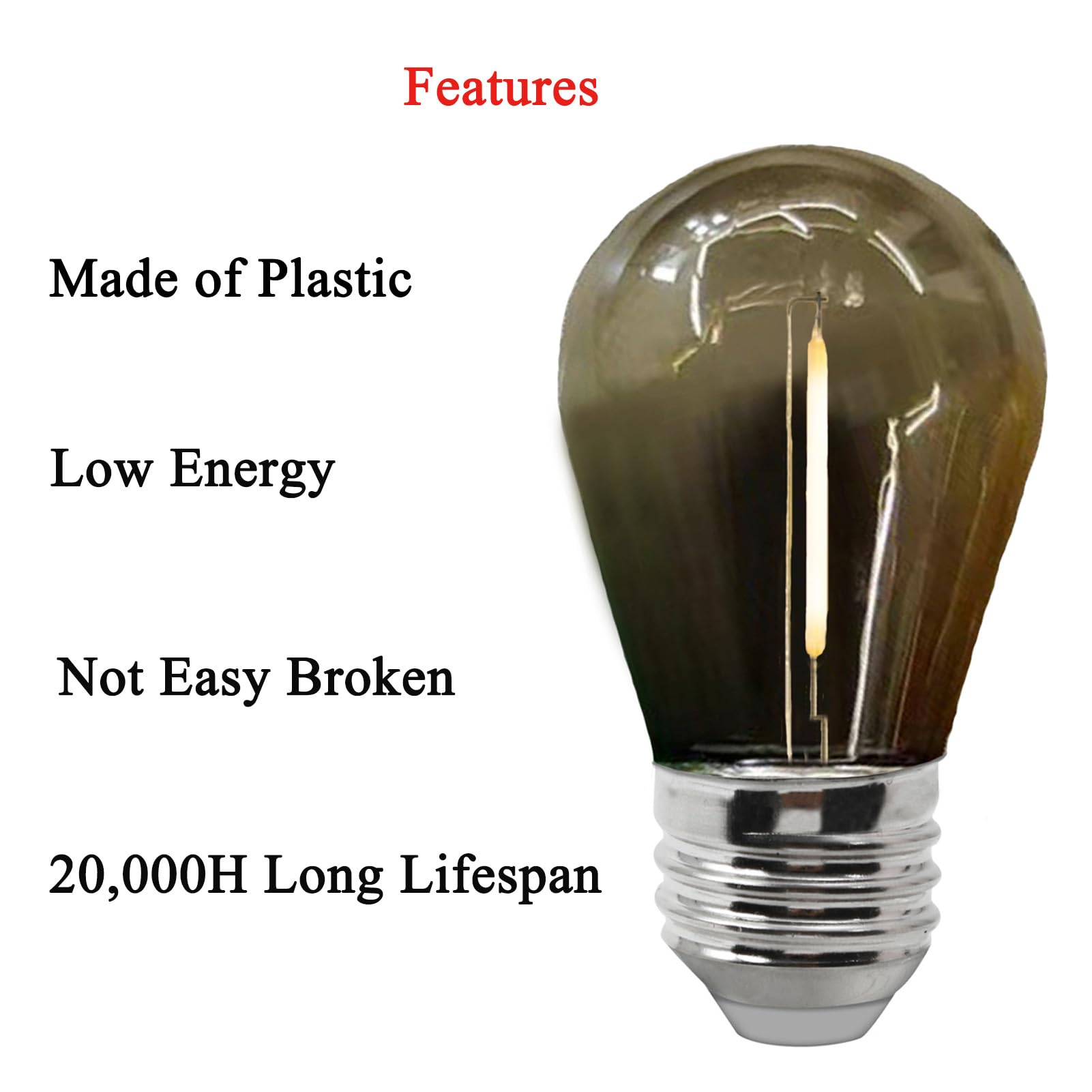 Lrsueyskin S14 Led Bulb 1W Led Replacment Bulb Shatterproof Light Bulb S14 Plastic Smoky Grey Waterproof Vintage Filament Bulbs E26 Base 2700K Warm White For Indoor Outdoor String Lights, Ac120V(15 Pack)