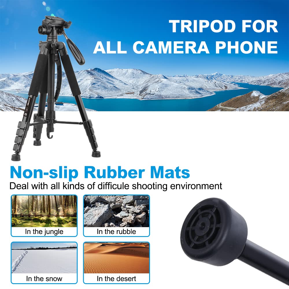 Uegogo 74"/188Cm Lightweight Camera Tripod Holder For Dslr Slr Camera, Portable Tall Tripod Stand With Carry Bag & Phone Holder Perfect For Video Recording/Selfies/Live Stream/Vlogging