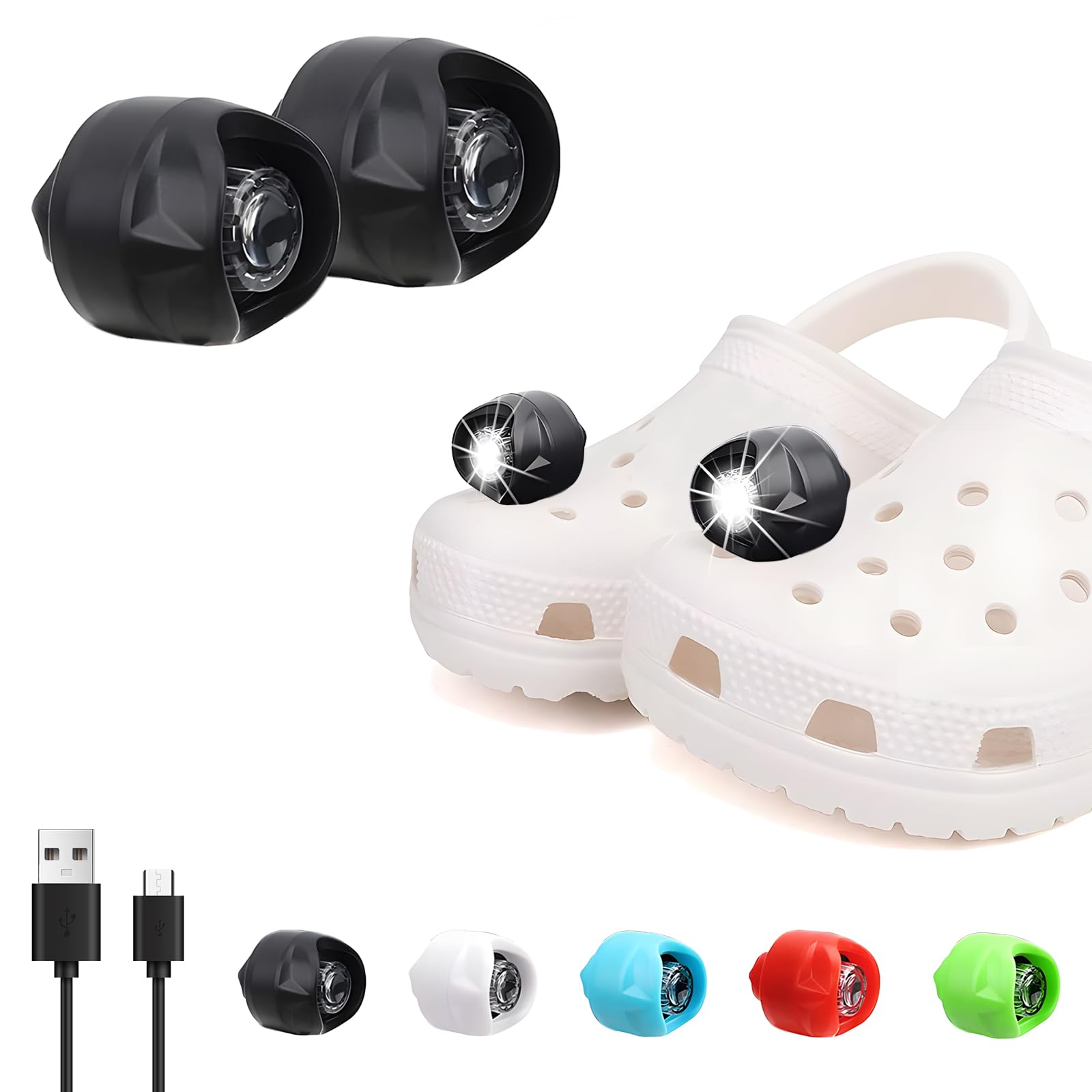 Vergissm Rechargeable Headlights Compatible With Croc, 2 Pcs Led Lights, Waterproof Hands  Flashlights For Kids Adults, Novelty Shoe Lights For Camping, Dog Walking Easter  (Black)