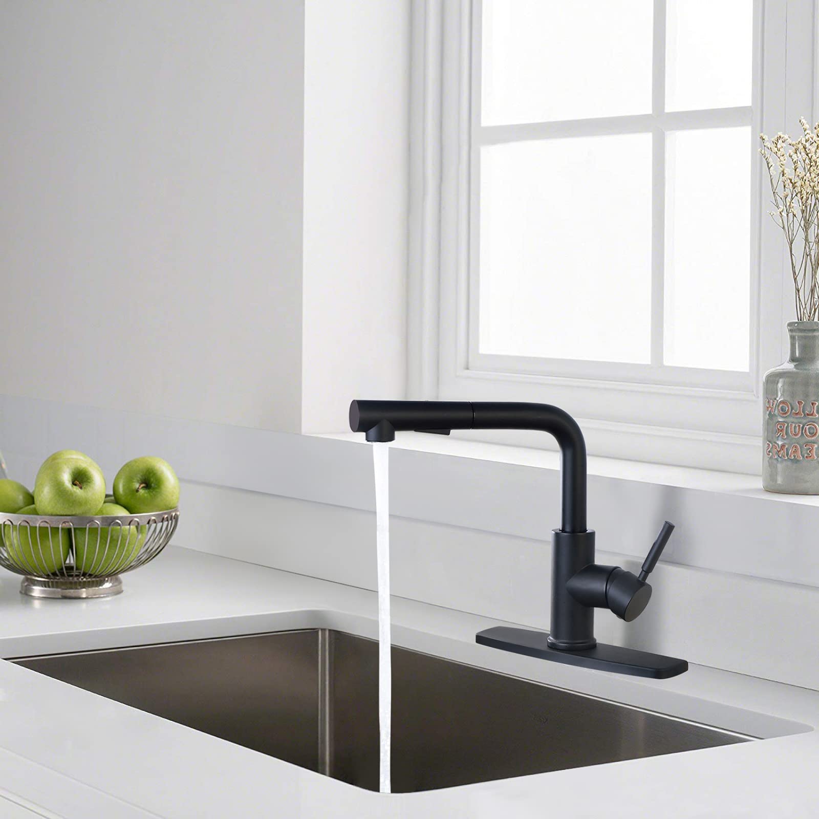 Peppermint Matte Black Kitchen Sink Faucet With Pull Down Sprayer Single Lever Black Kitchen Faucet With Pull Out Spray Low Profile Faucet For Kitchen Sink