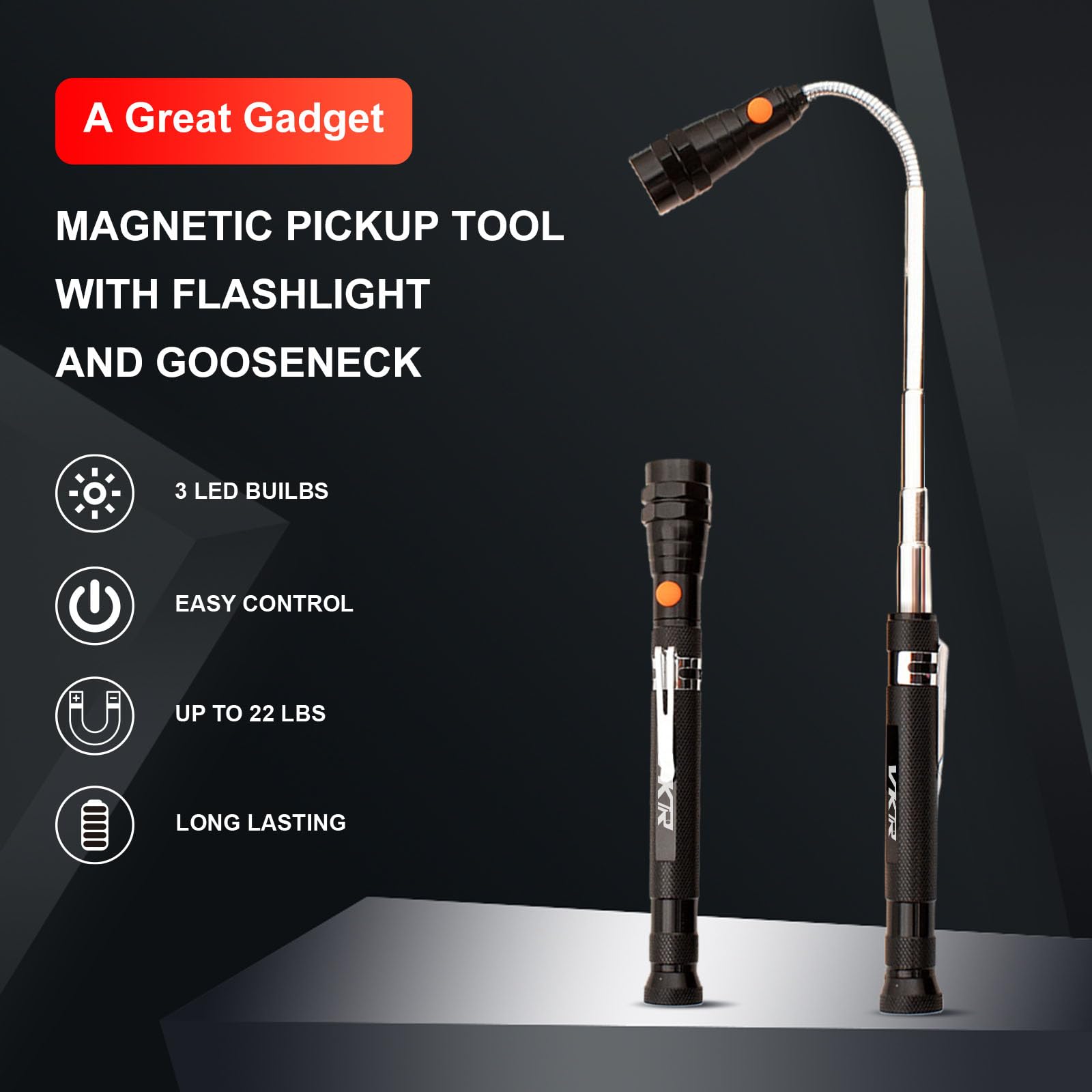 Vkr Magnetic Flashlight With Telescoping Magnet Pickup Tool, Extendable Led Flashlight - Cool Gadget  For Dad, Husband, Father, Handyman