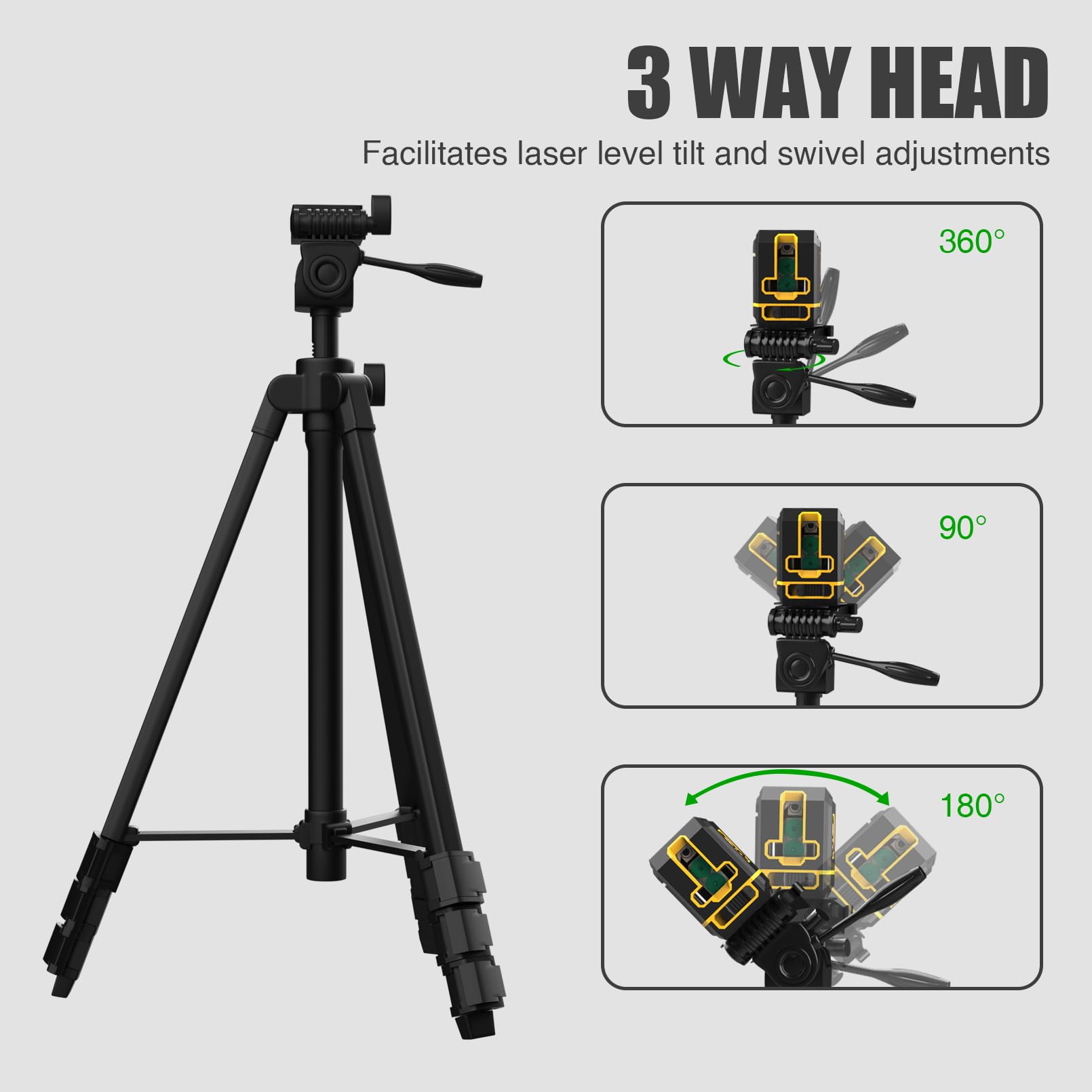 M Moock 55-Inch Lightweight Aluminum Laser Level Tripod With Bubble Level, Quick Release Plate With 1/4"-20 Screw Mount For Laser Level
