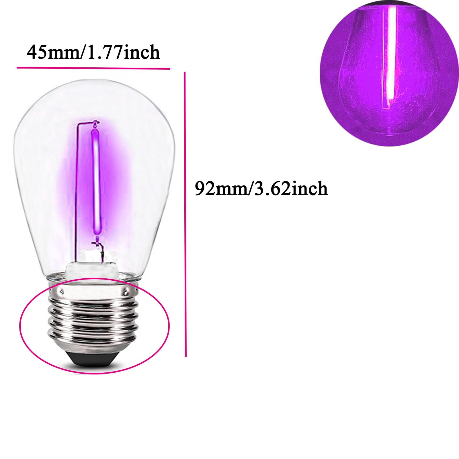 Lrsueyskin S14 Purple Replacement Bulbs 1W Plastic Shatterproof Led Bulb Decorative Led String Light Bulbs Indoor Outdoor Replacement Bulb Purple Color Light Bulb E26 Base For Bar Home Garden Yard,15 Pack