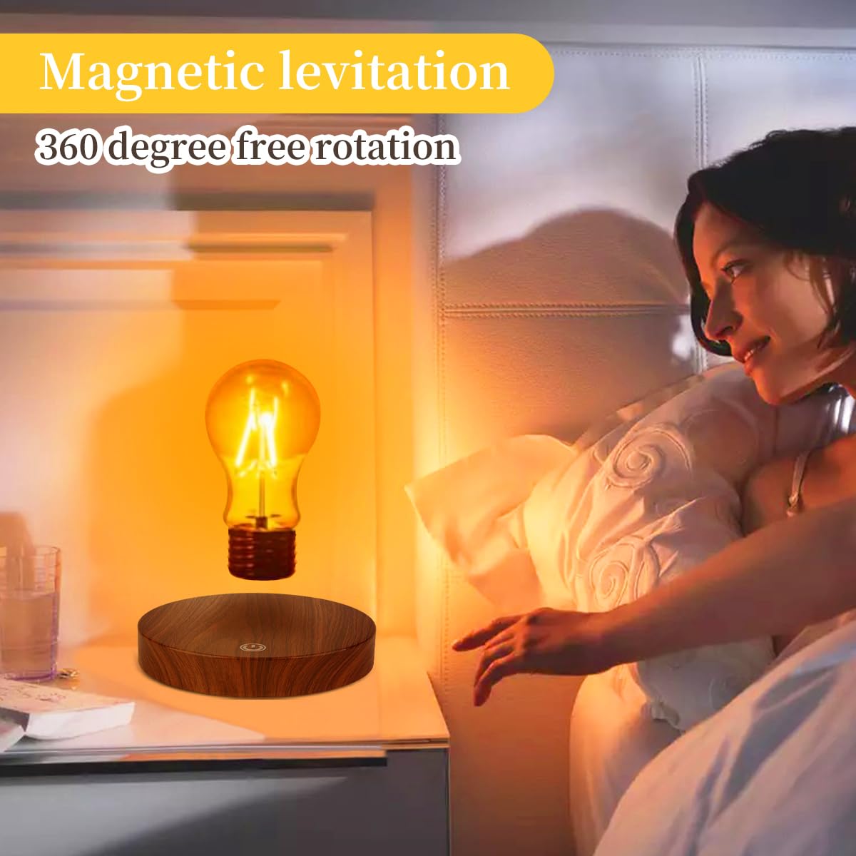 Vgazer Magnetic Levitating Floating Wireless Led Light Bulb Desk Lamp For Unique , Room Decor, Night Light, Home Office Desk Decor (Round Wooden Base A)