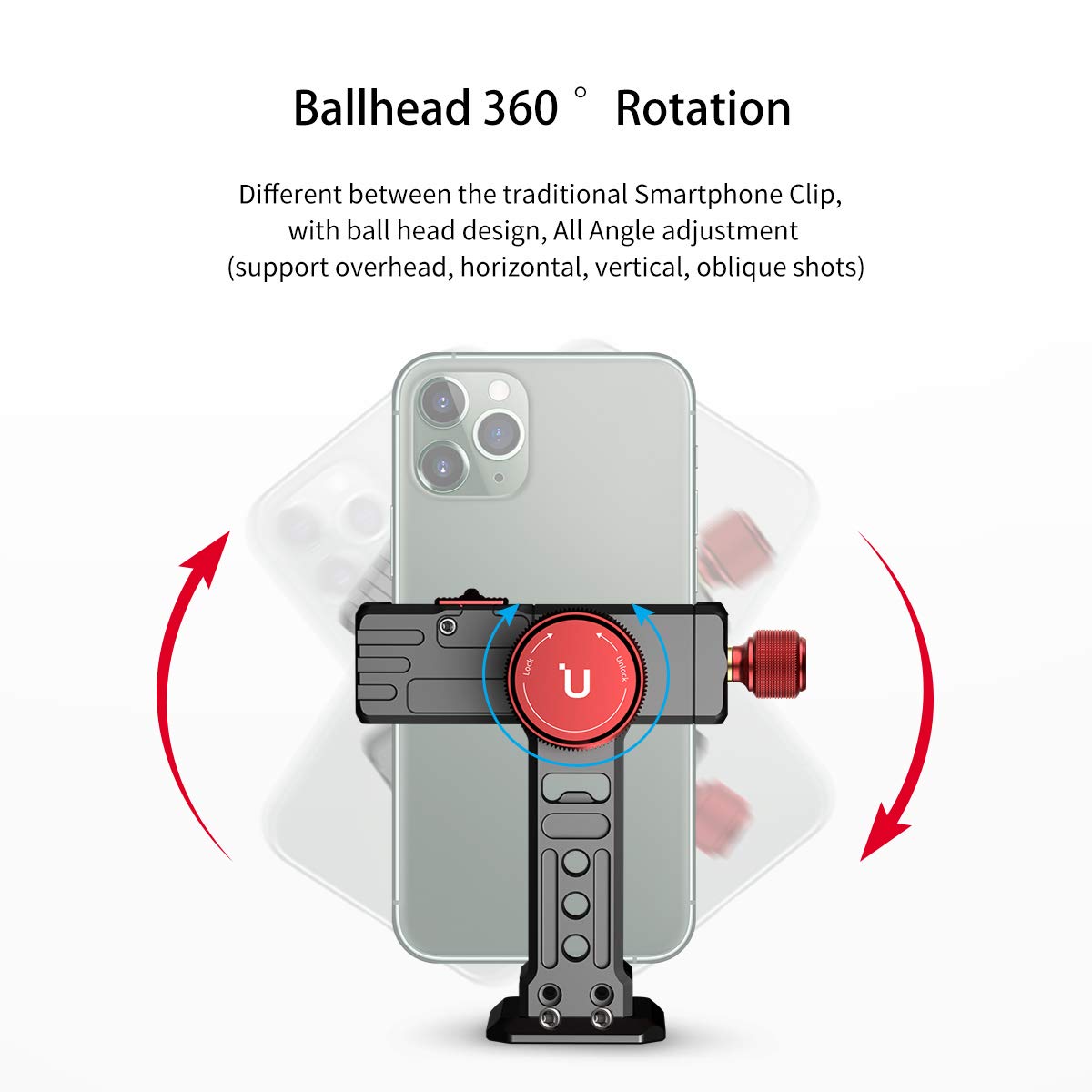 Pictron Cell Phone Tripod Mount, Ulanzi St-14 Smartphone Tripod Mount Adapter Aluminum With Cold Shoe, 360° Cell Phone Stand Holder Clamp For Iphone16 15 14 13 12 11 Max Pro Iphone X Xr Xs 6 7 Plus