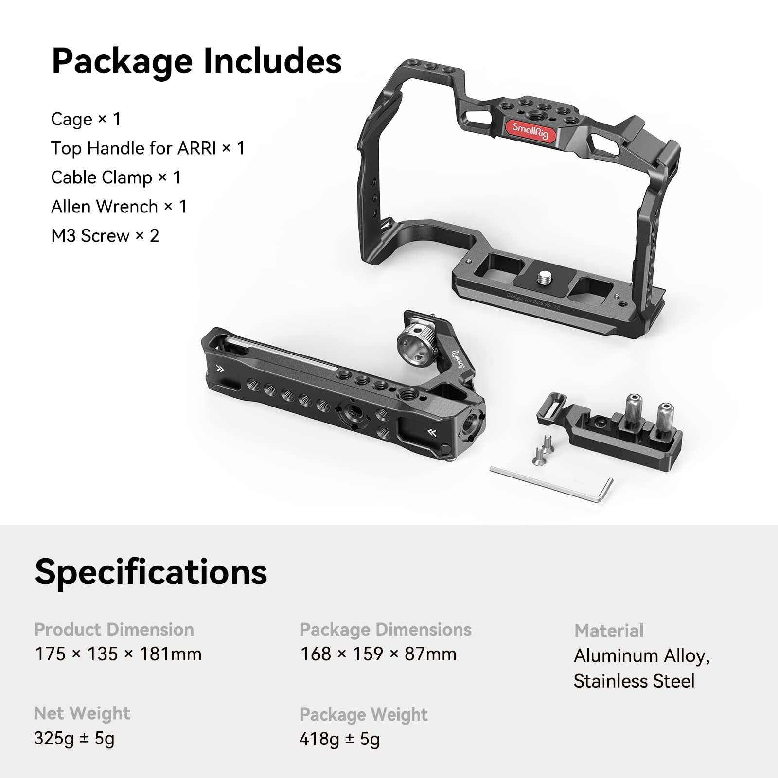 Smallrig R5/R6/R5 C Cage Kit For Canon R5/R6/R5 C, Camera Handheld Kit With Top Handle And Cable Clamp - 3830
